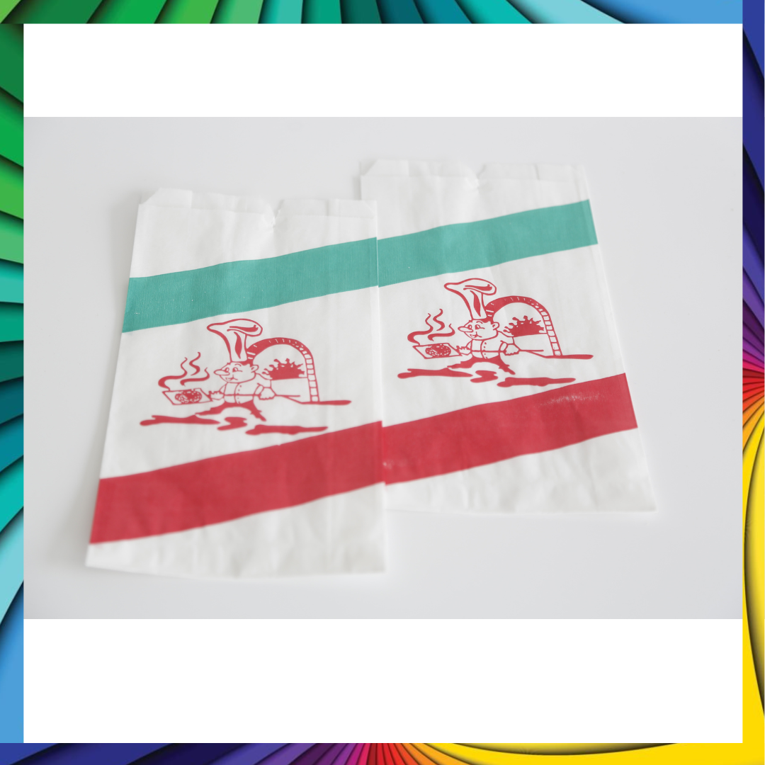 DayBays Bäckerfaltenbeutel 11+4x24 cm gebleicht Natron mit Druck "PIZZA"