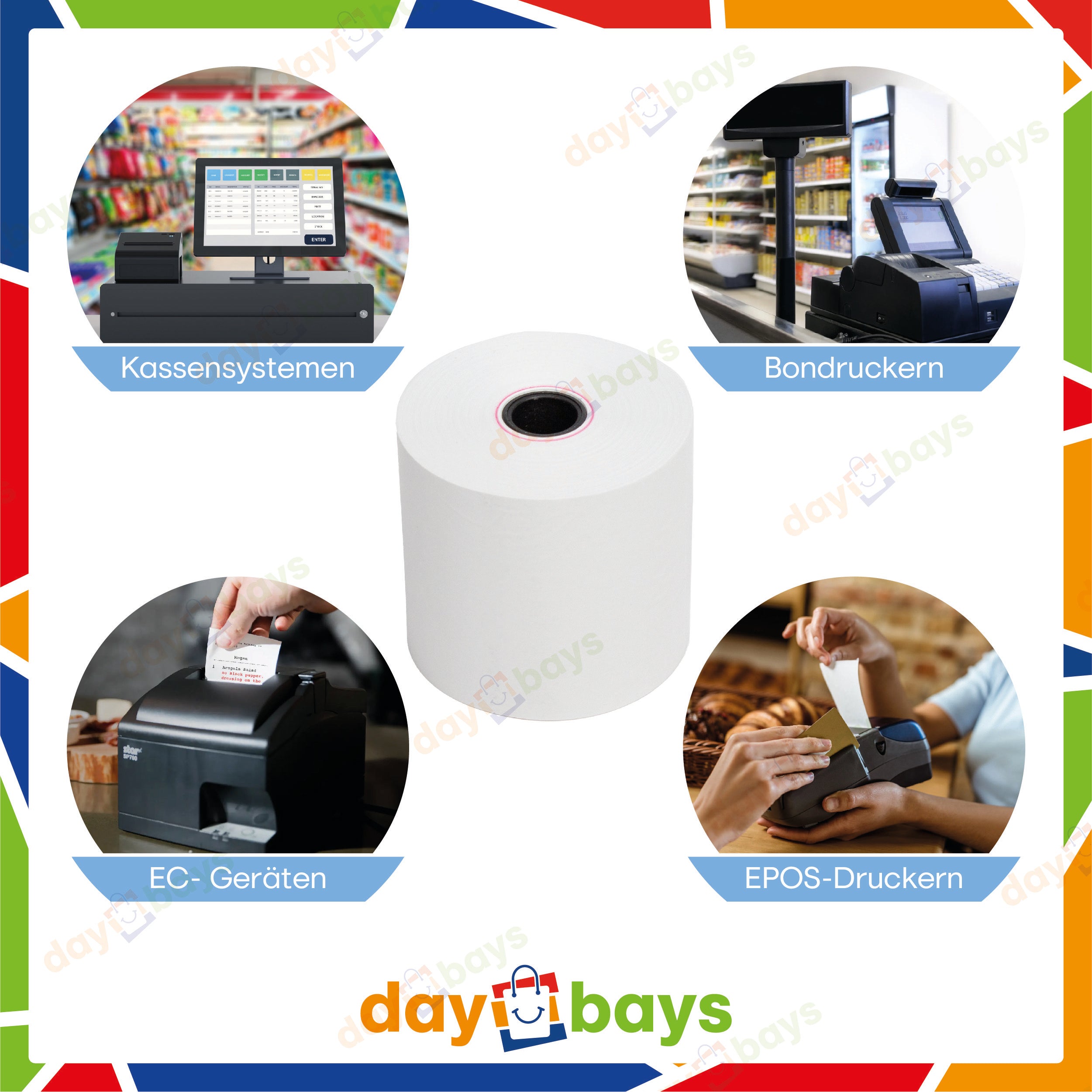 DayBays Thermorolle 57x60x12 mm 50 meter pro Rolle Kassenrollen aus Papier