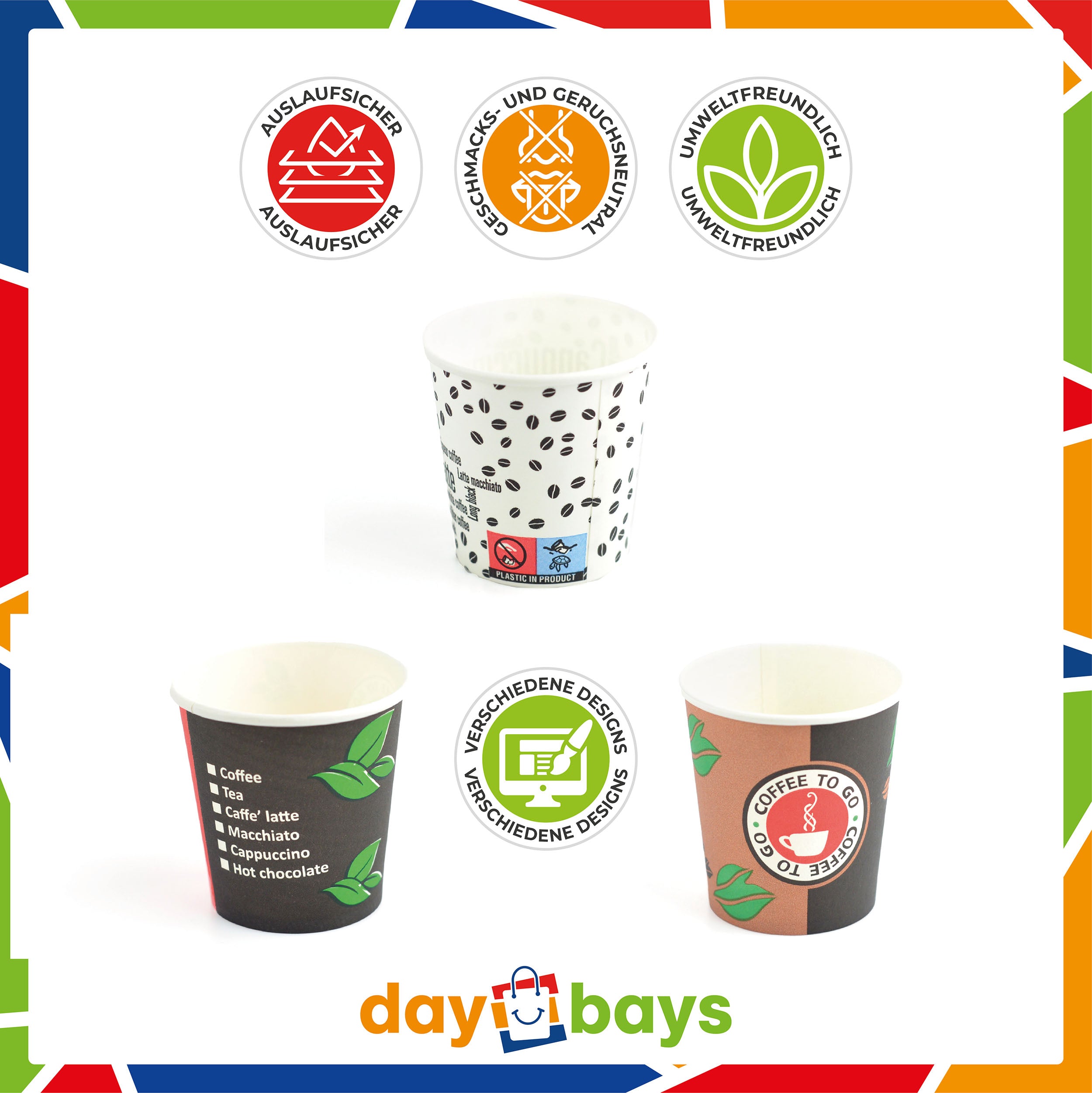 DayBays Kaffeebecher 4oz/120ml Ø6cm " Coffee To Go Becher " Pappe mit PE-beschichtet