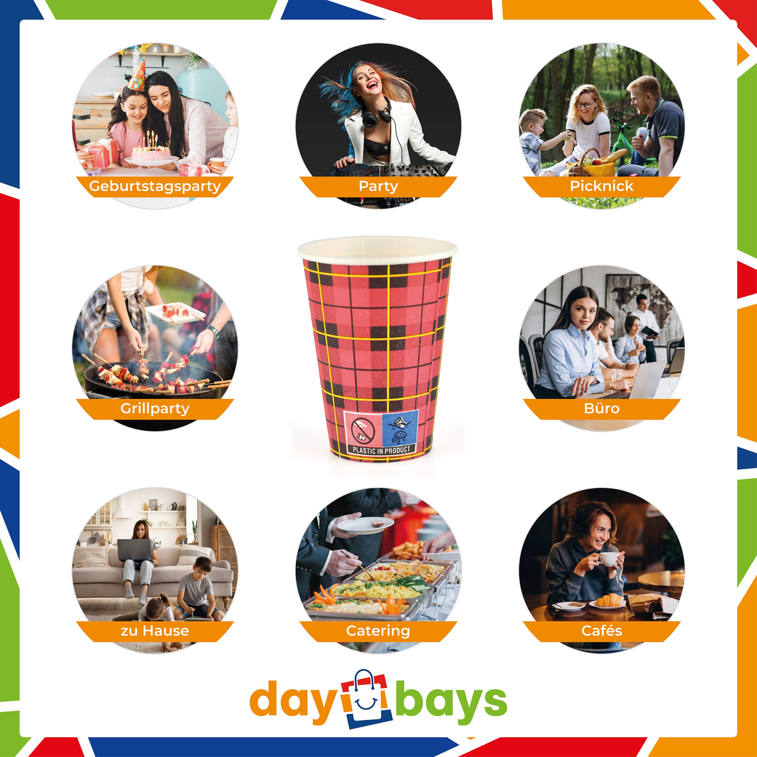 DayBays Kaffeebecher 7,5oz/180ml Ø7cm " Coffee To Go Becher " Pappe mit PE-beschichtet