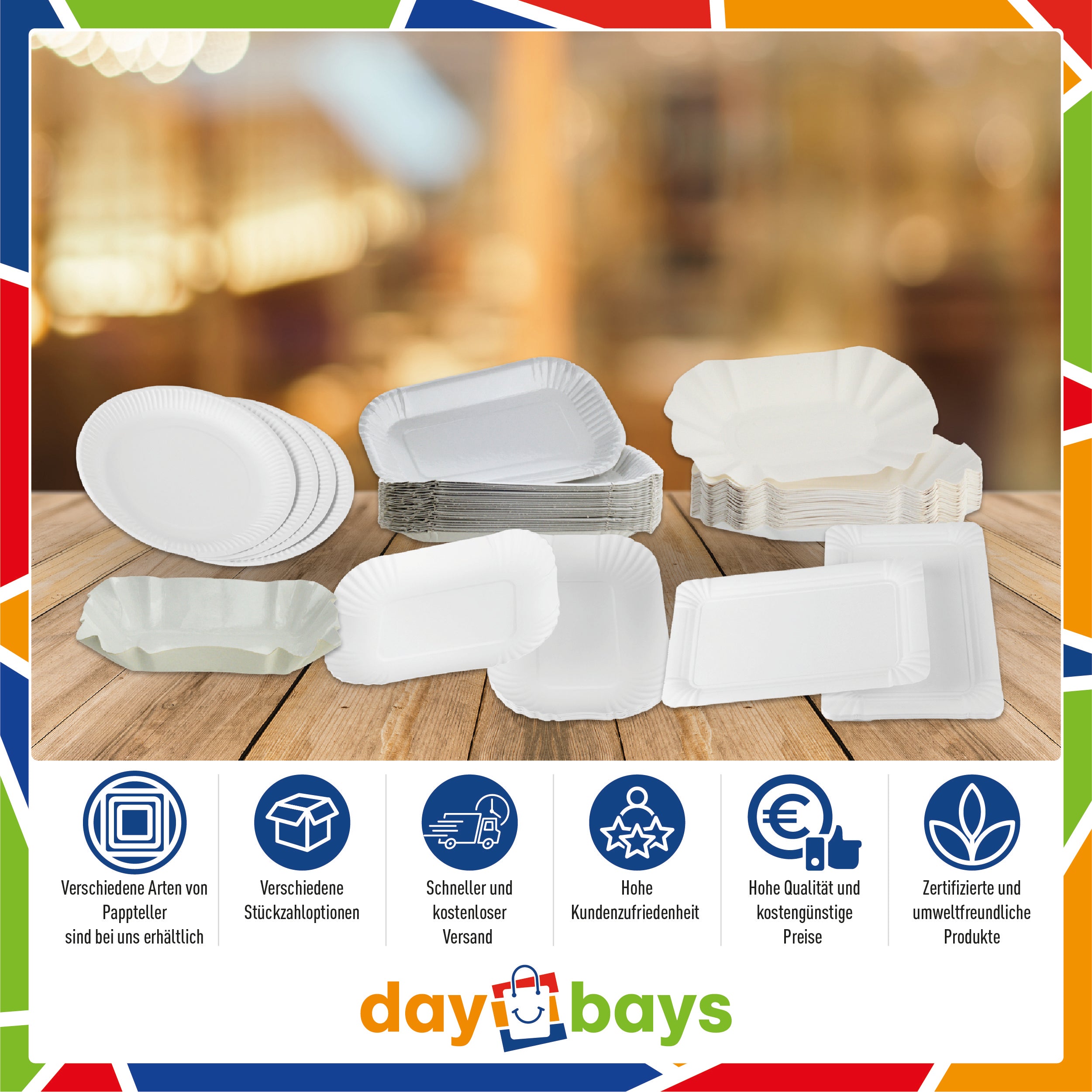 DayBays Pappteller KU26 rund Ø26 cm 2 cm tief weiß ohne Beschichtung