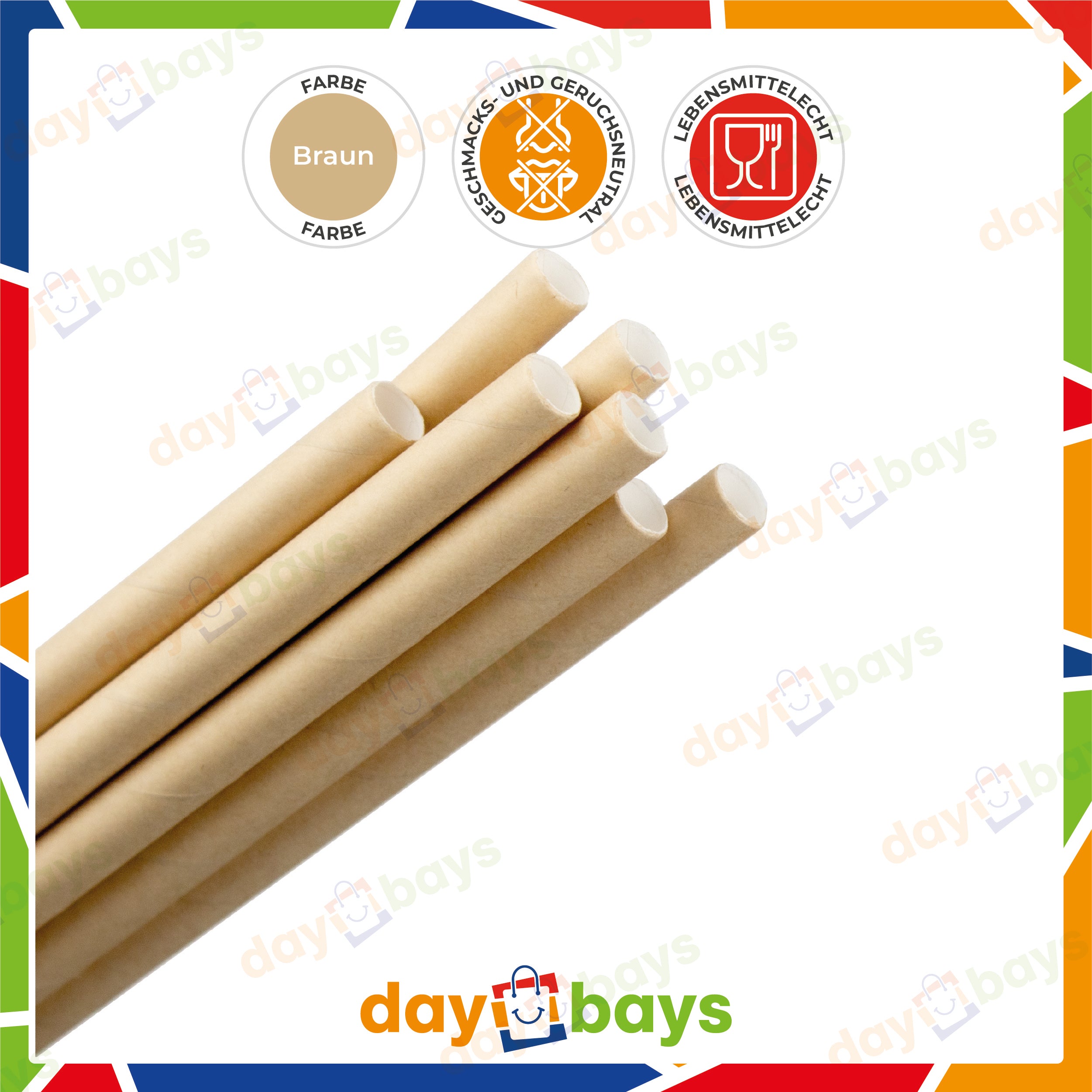 DayBays Strohhalme Ø 8 mm 240 mm aus kraftpapier Braun Papierstrohhalme