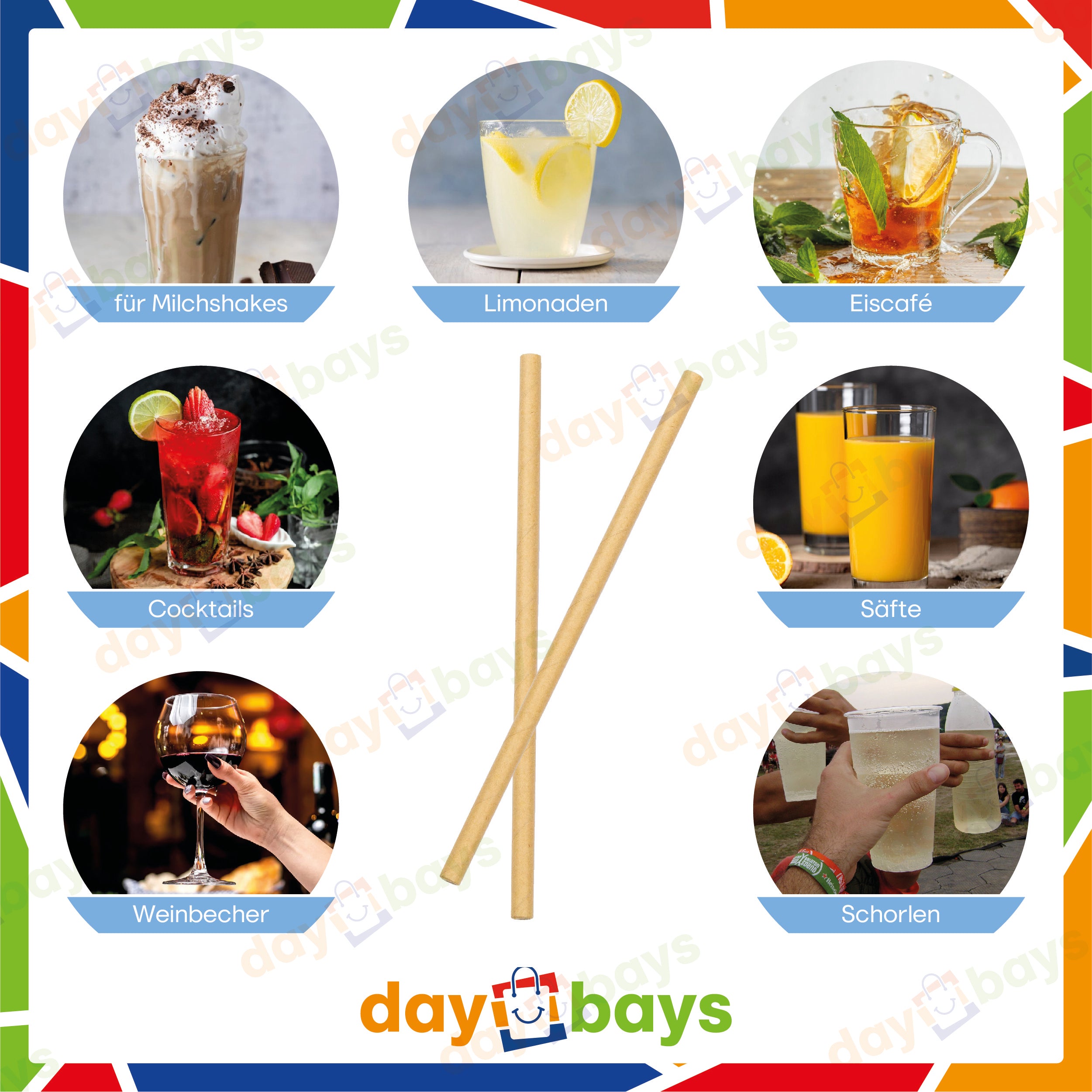 DayBays Strohhalme Ø 8 mm 240 mm aus kraftpapier Braun Papierstrohhalme