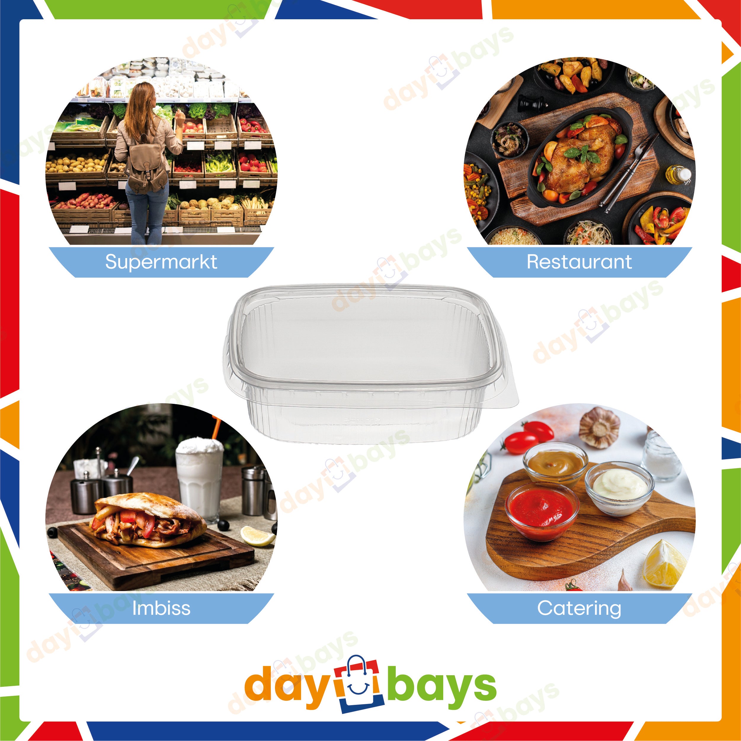 DayBays Feinkostbecher PP 125 cc. 108x81x27 mm eckig Kombi-Verpackung inklusive passende Deckel