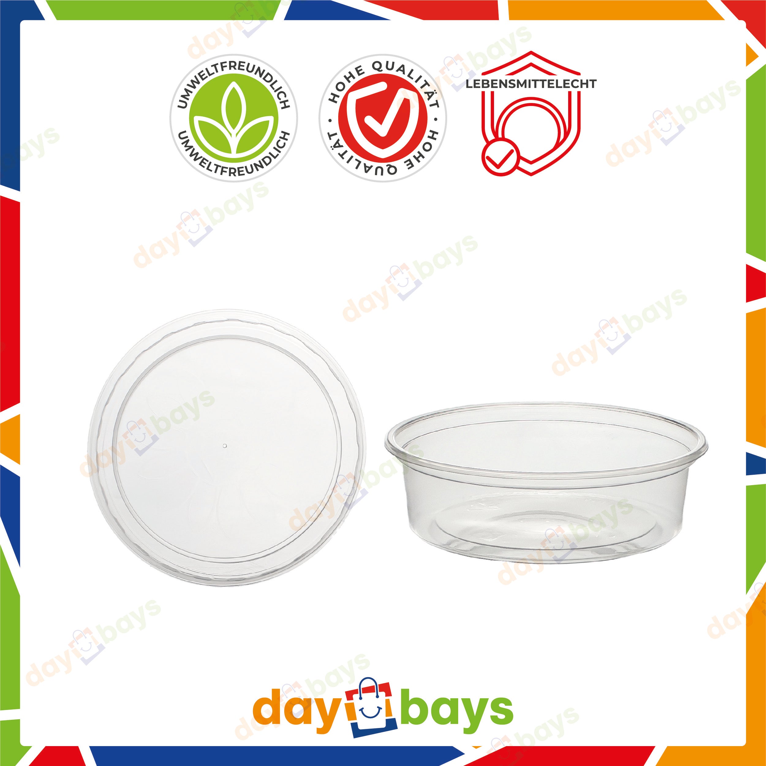 DayBays Feinkostbecher PP 125 cc. 101x32 mm rund Kombi-Verpackung inklusive passende Deckel