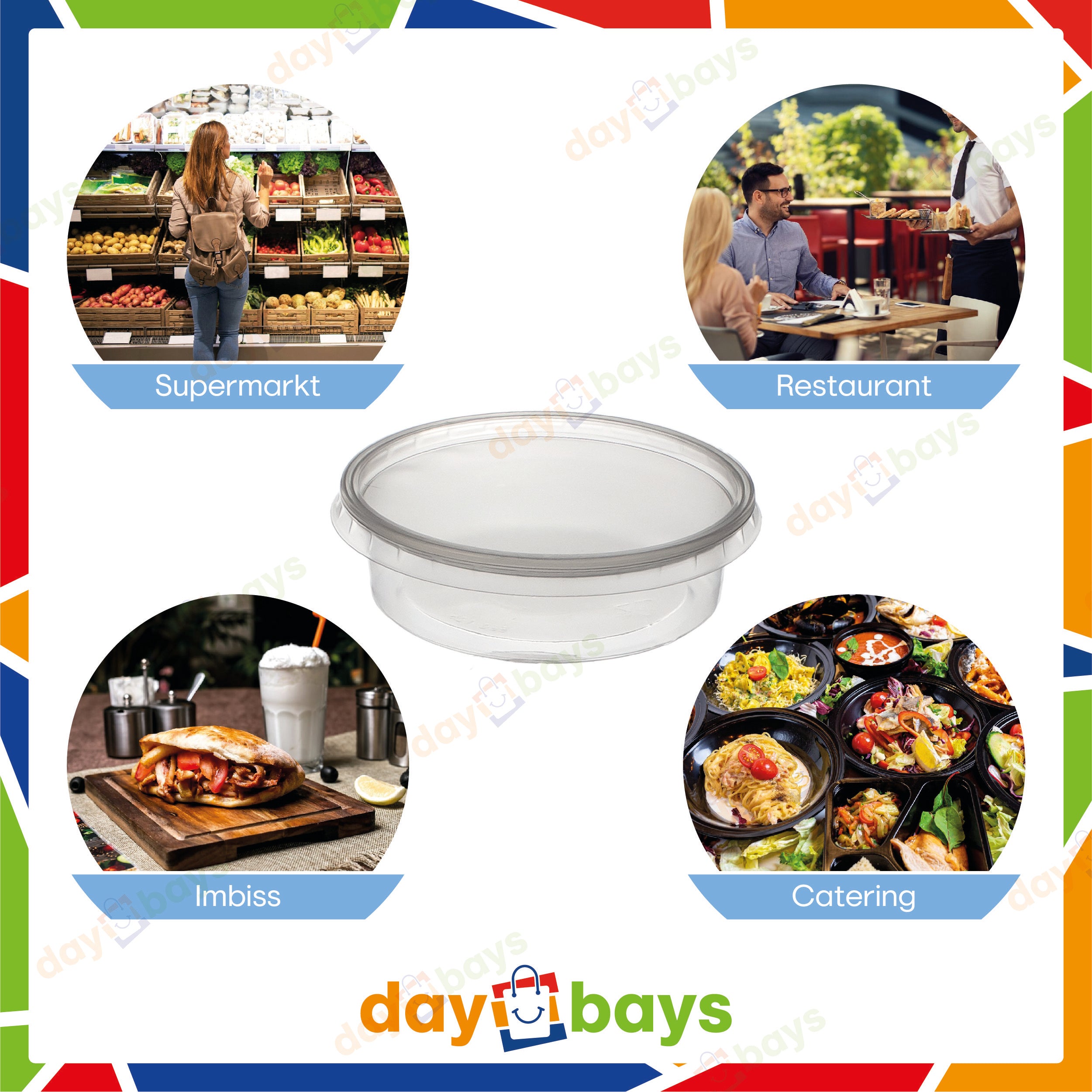 DayBays Feinkostbecher PP 125 cc. 101x32 mm rund Kombi-Verpackung inklusive passende Deckel