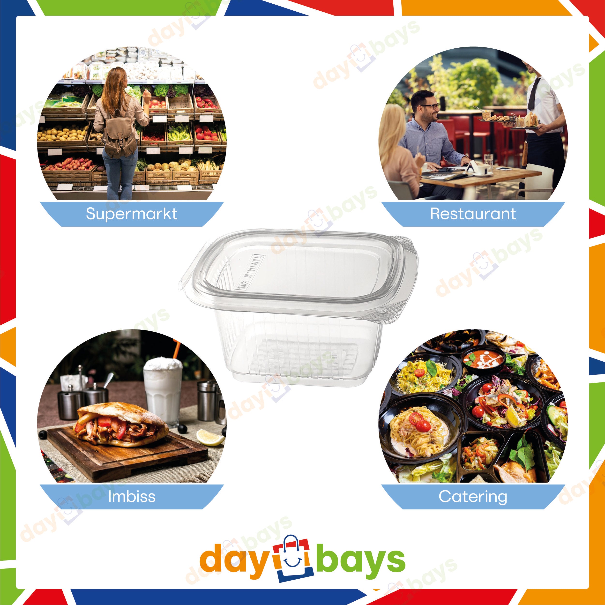 DayBays Feinkostbecher PP 250 cc. 108x81x51 mm eckig Kombi-Verpackung inklusive passende Deckel