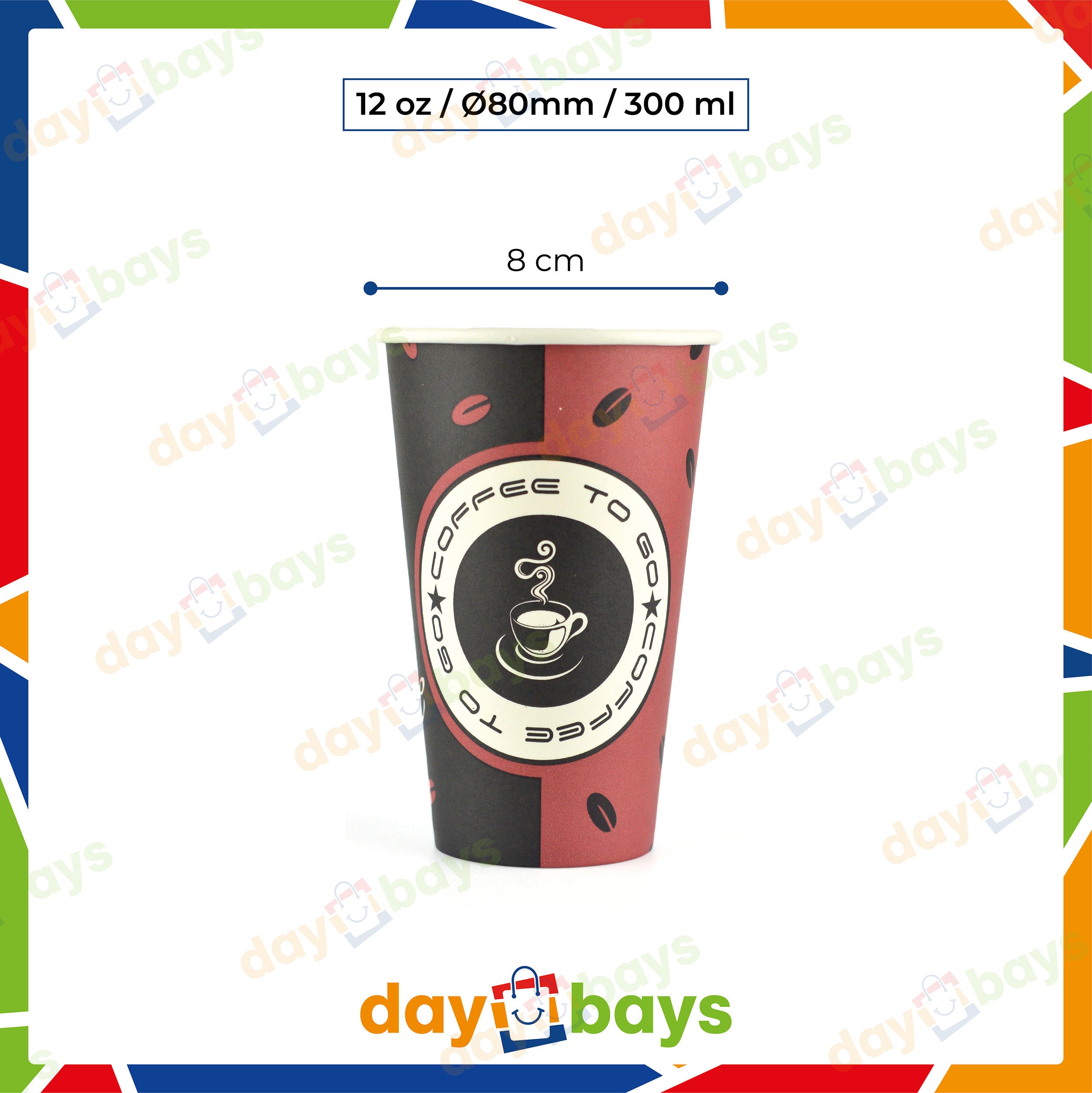 DayBays Kaffeebecher 12ozSlim/300ml Ø8cm " Coffee To Go Becher " Pappe mit PE-beschichtet