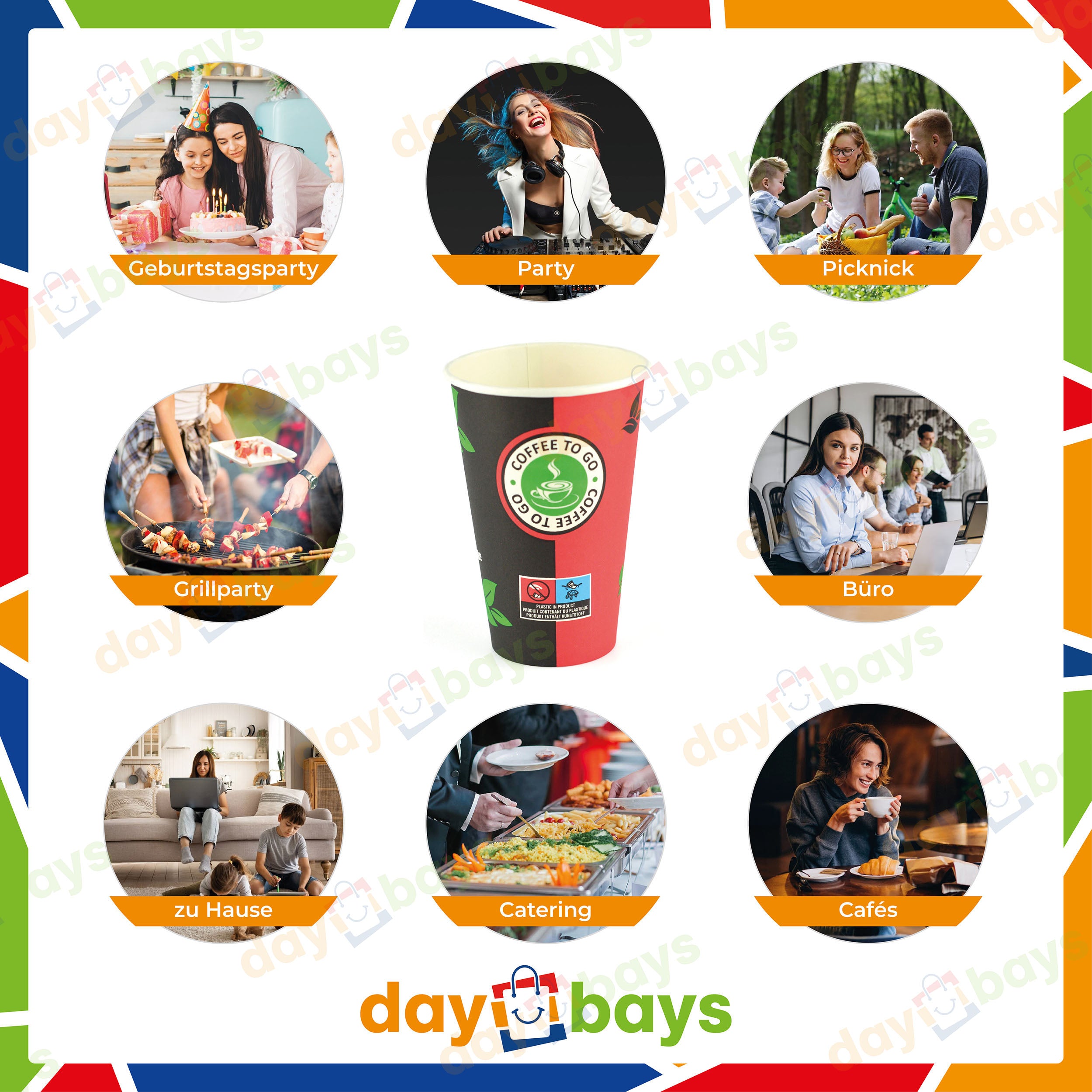 DayBays Kaffeebecher 12ozSlim/300ml Ø8cm " Coffee To Go Becher " Pappe mit PE-beschichtet