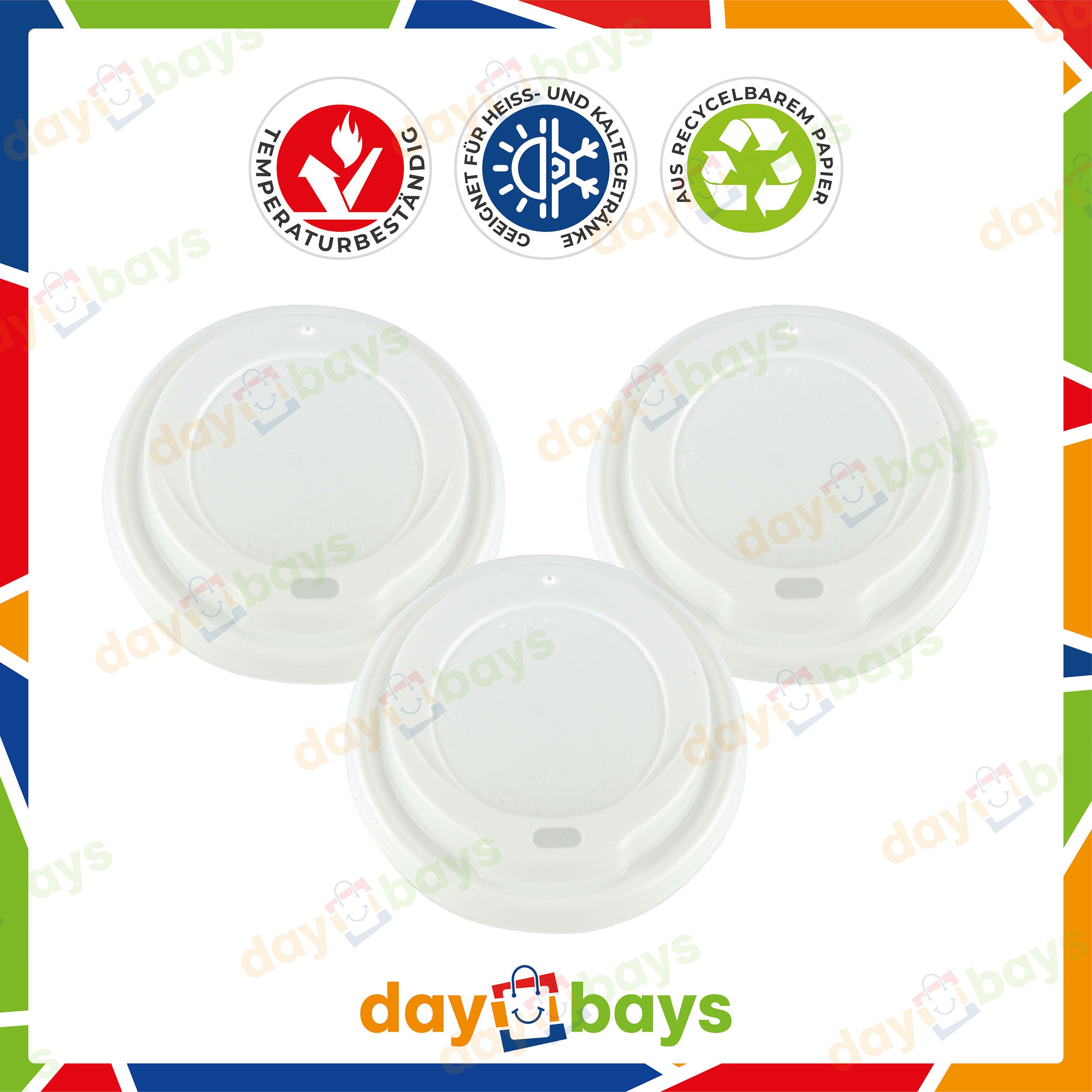 DayBays Deckel für Kaffeebecher Ø90mm "Coffee To Go Becher Deckel für 300ml/400ml" weiß