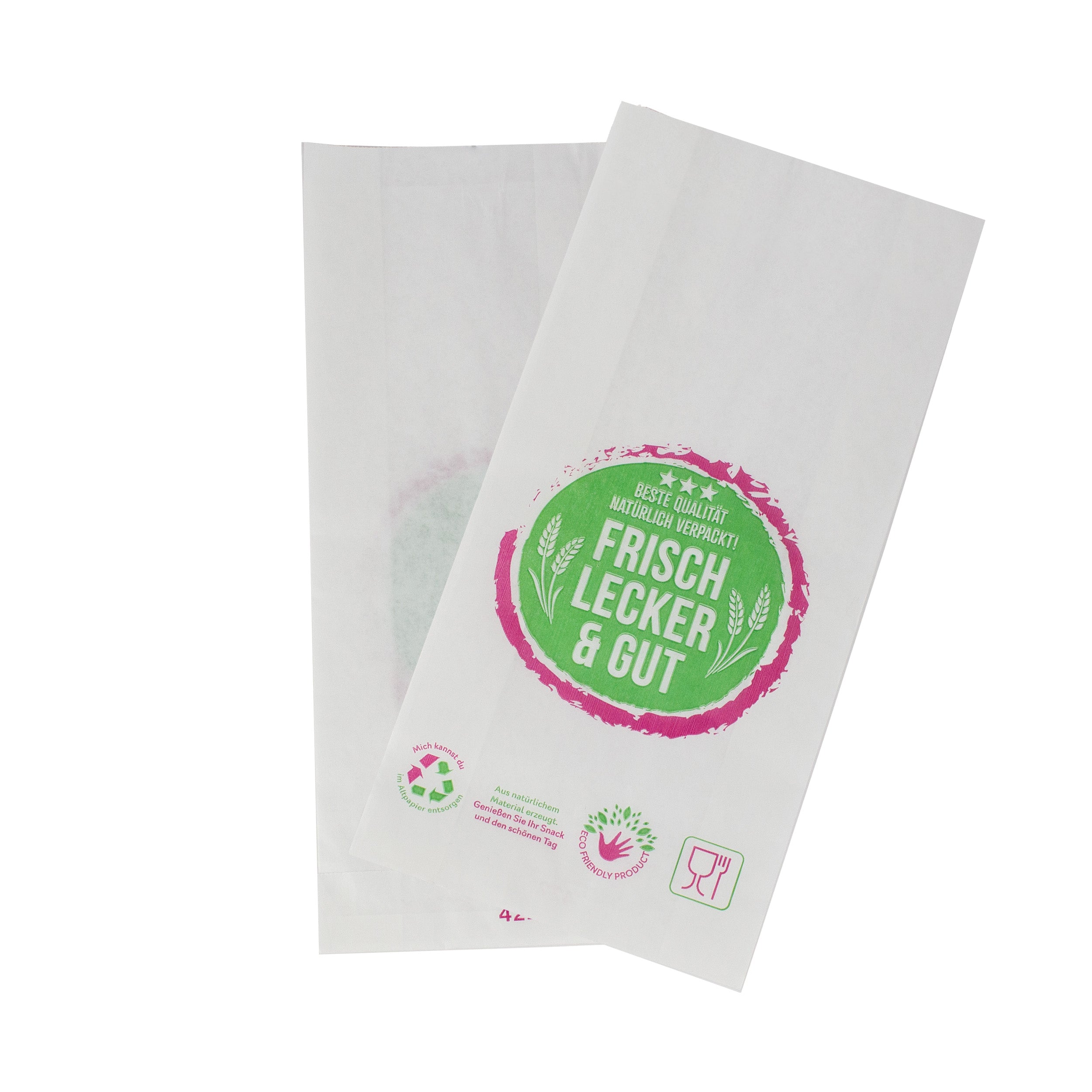 bäckerfalten tüten 28+8x35 cm Typ 646 mit neutralem Druck Kraftpapier weiss gefädelt