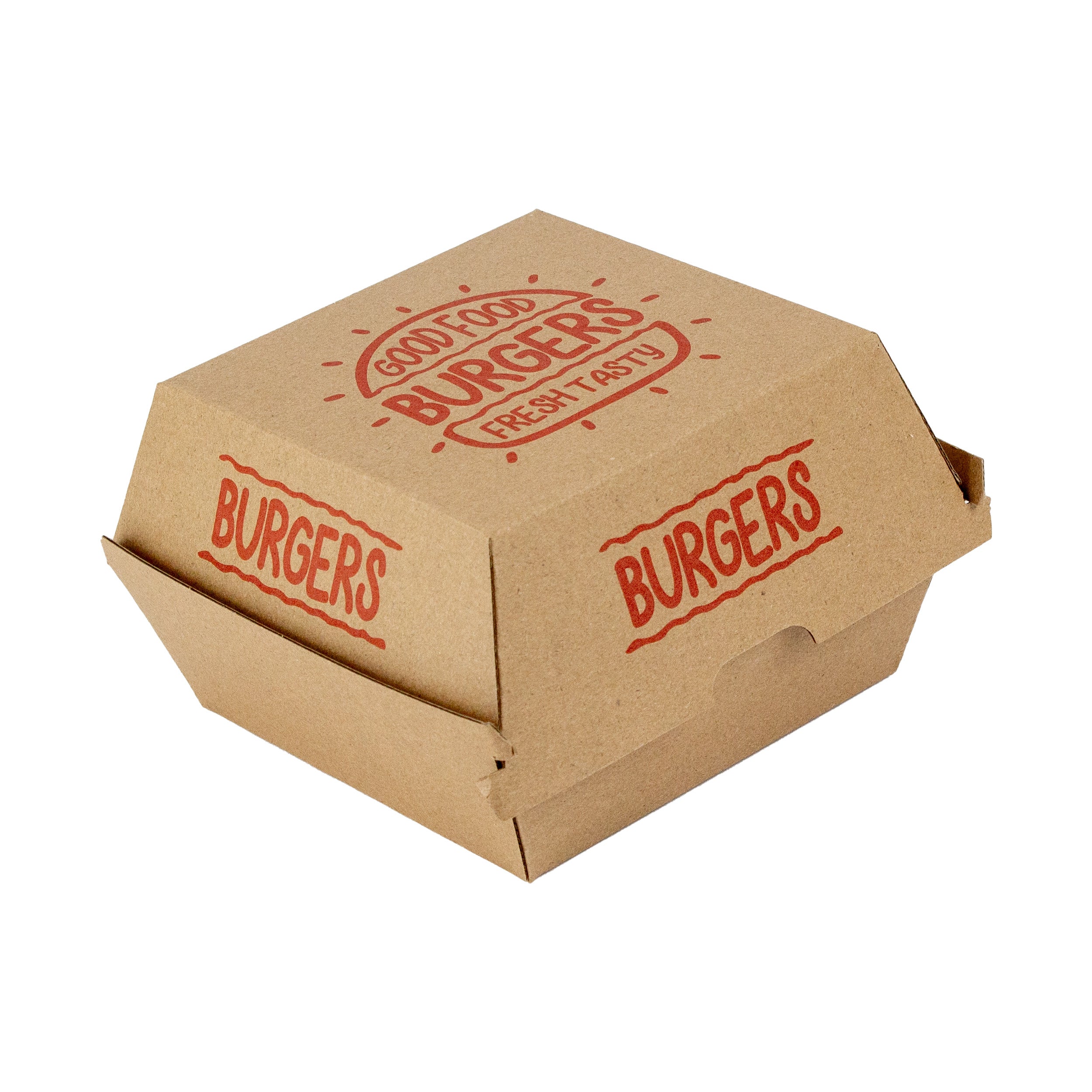 DayBays Hamburgerbox Größe L F-Flut mit Druck "BURGER BOX" Kraftpapier mit PE-beschichtet Eckig