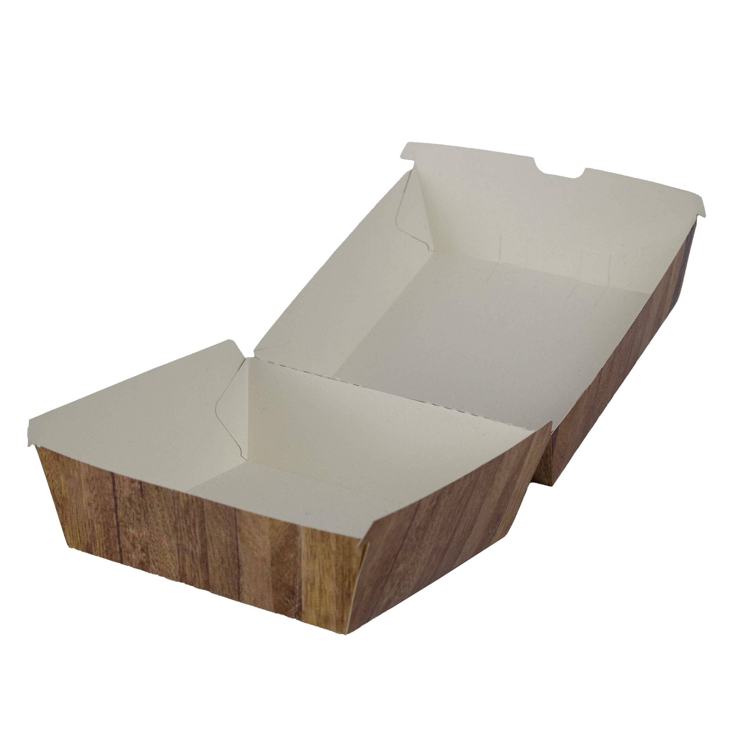 DayBays Hamburgerbox Größe L Wood Design (290 GSM) Kraftpapier mit PE-beschichtet Eckig