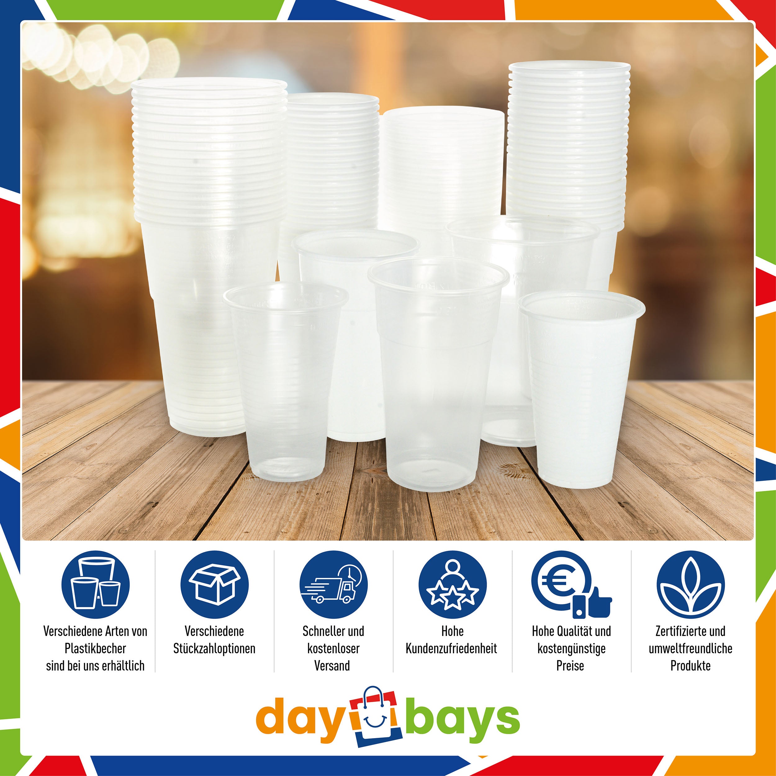 DayBays Trinkbecher 300ml Ø8cm Plastikbecher 0,3L weiß PP