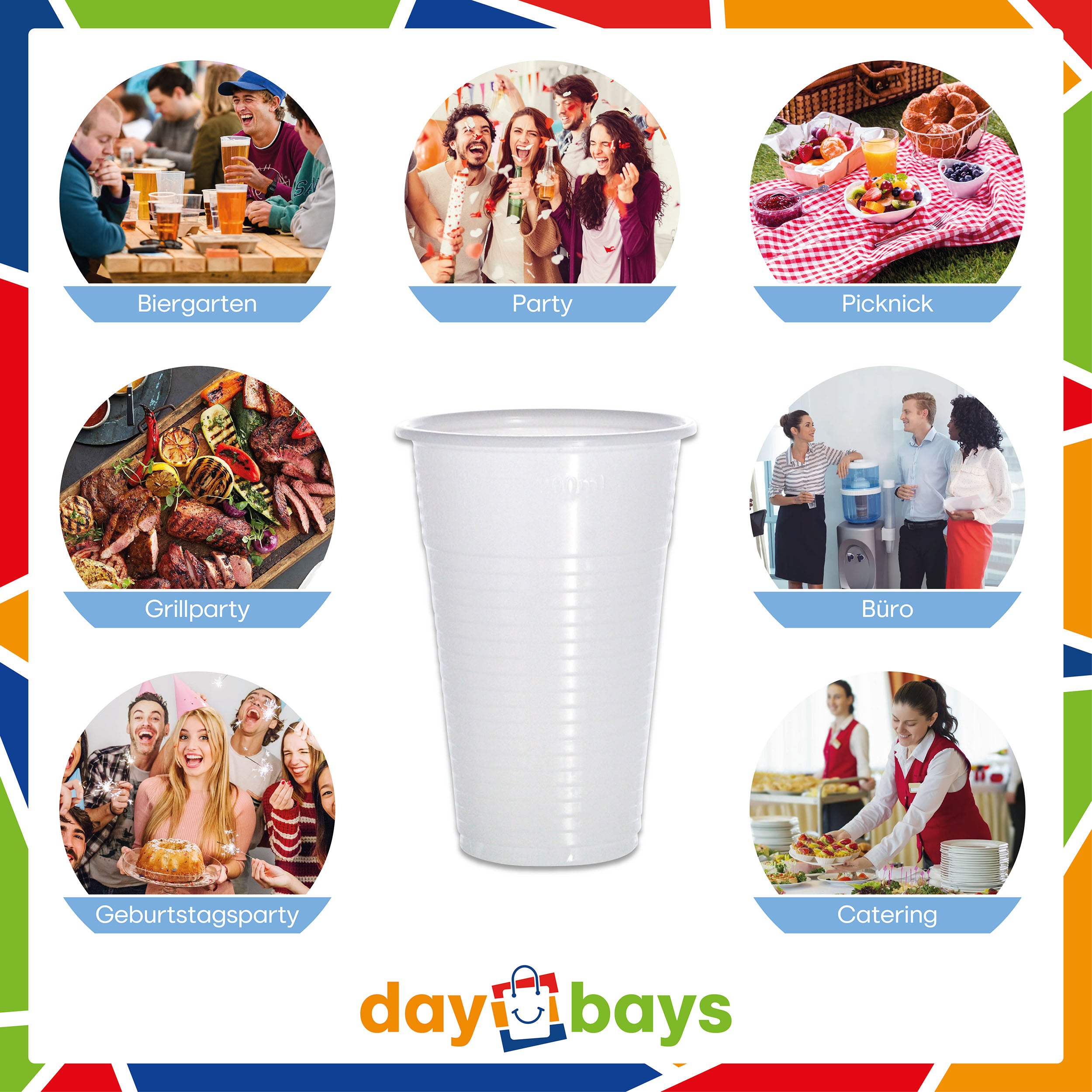 DayBays Trinkbecher 300ml Ø8cm Plastikbecher 0,3L weiß PP