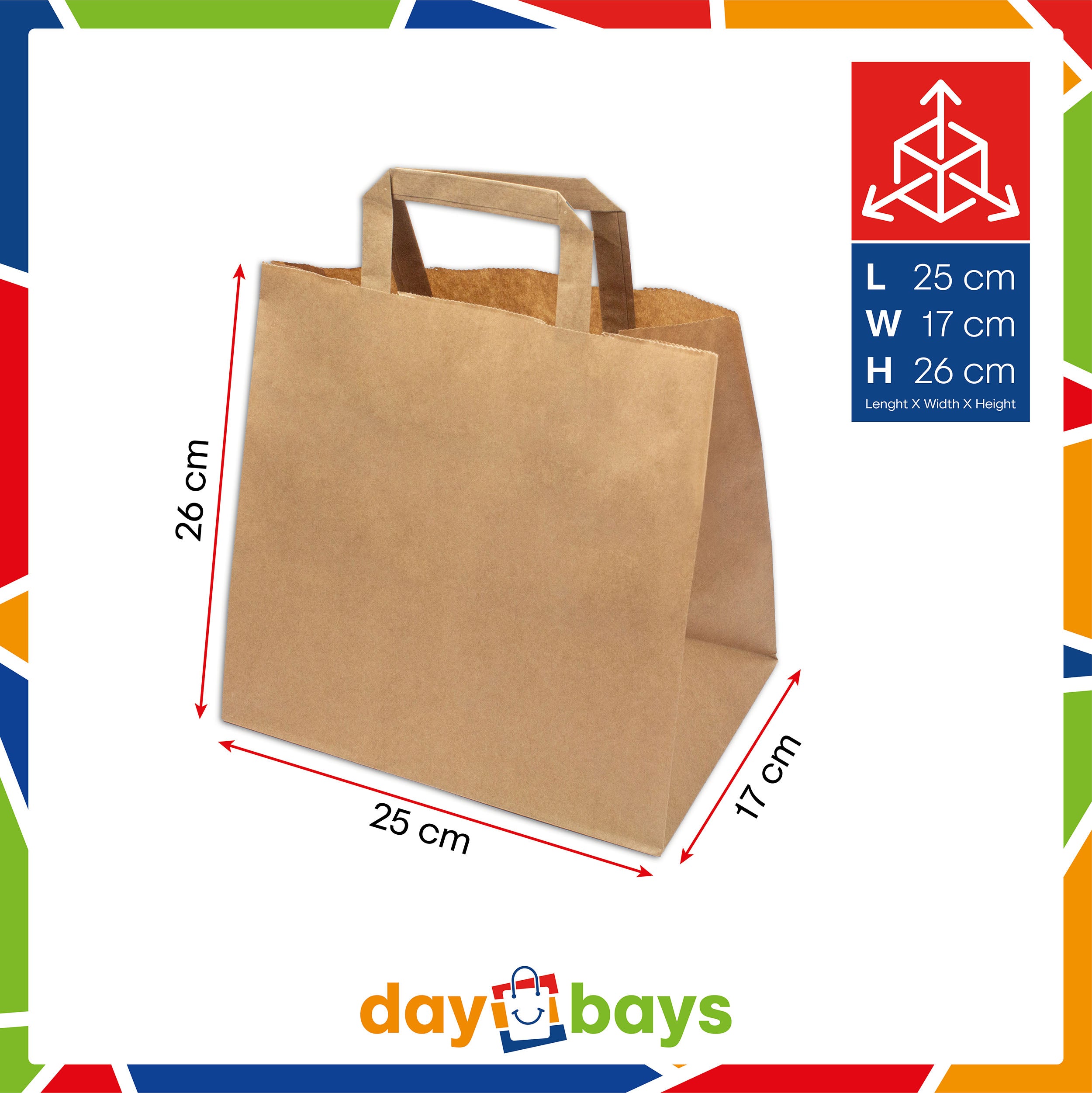 DayBays Papiertüten 26+17x25 cm Braun mit Flachhenkel