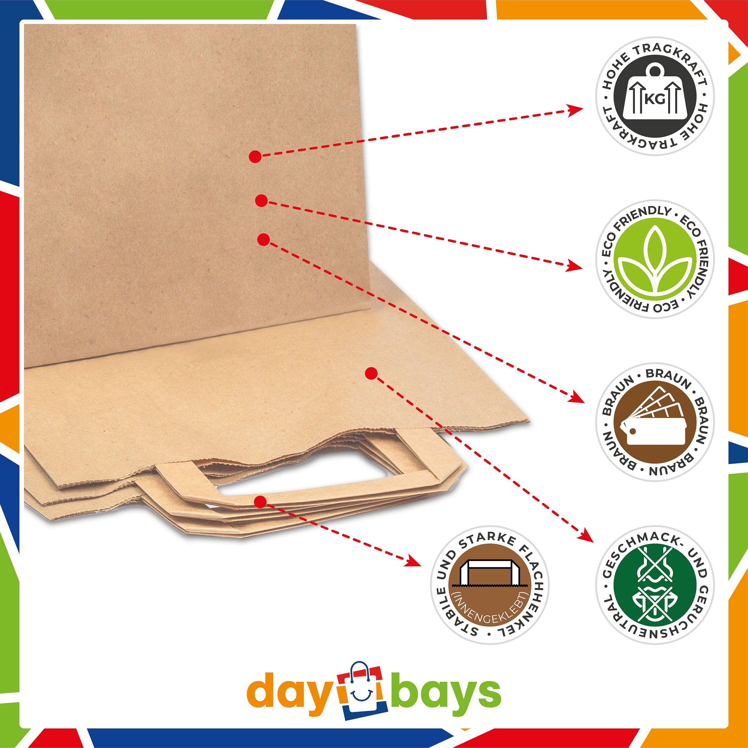 DayBays Papiertüten 32+16x44 cm Braun mit Flachhenkel