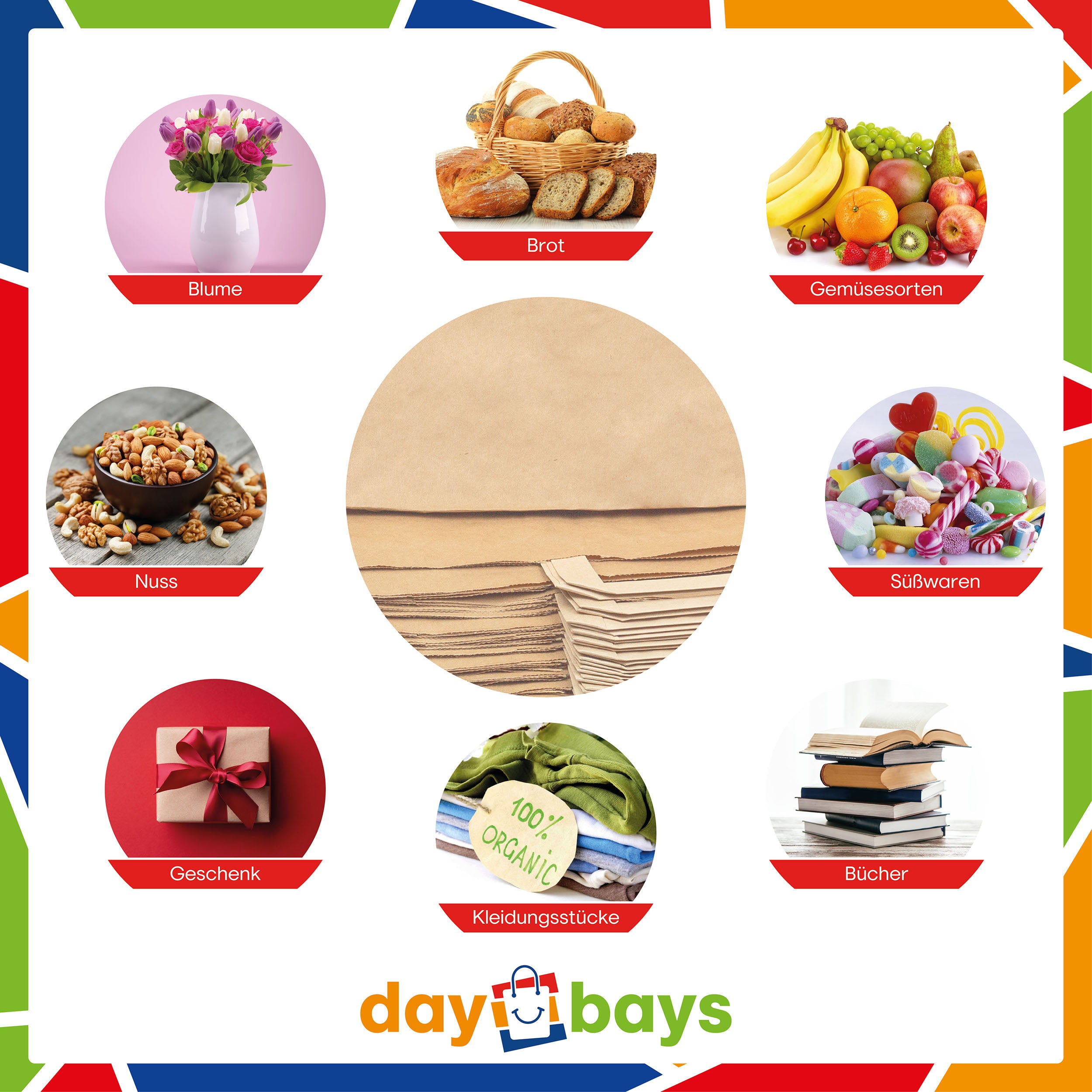 DayBays Papiertüten 32+22x25 cm Braun mit Flachhenkel