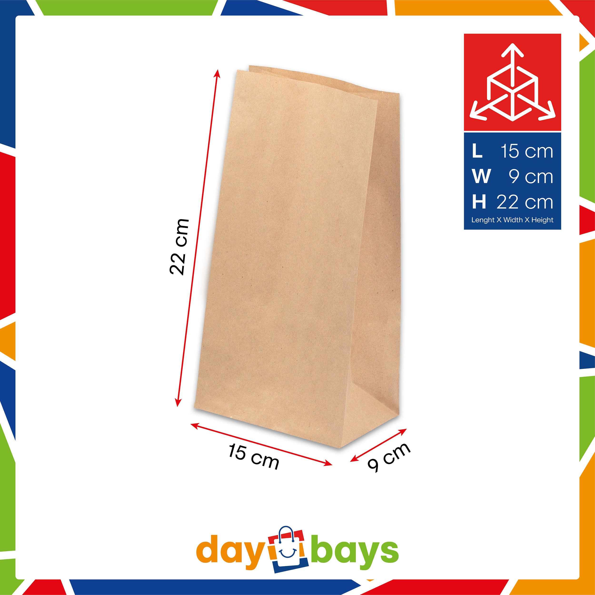 DayBays Blockbodenbeutel 15+9x28 cm Braun