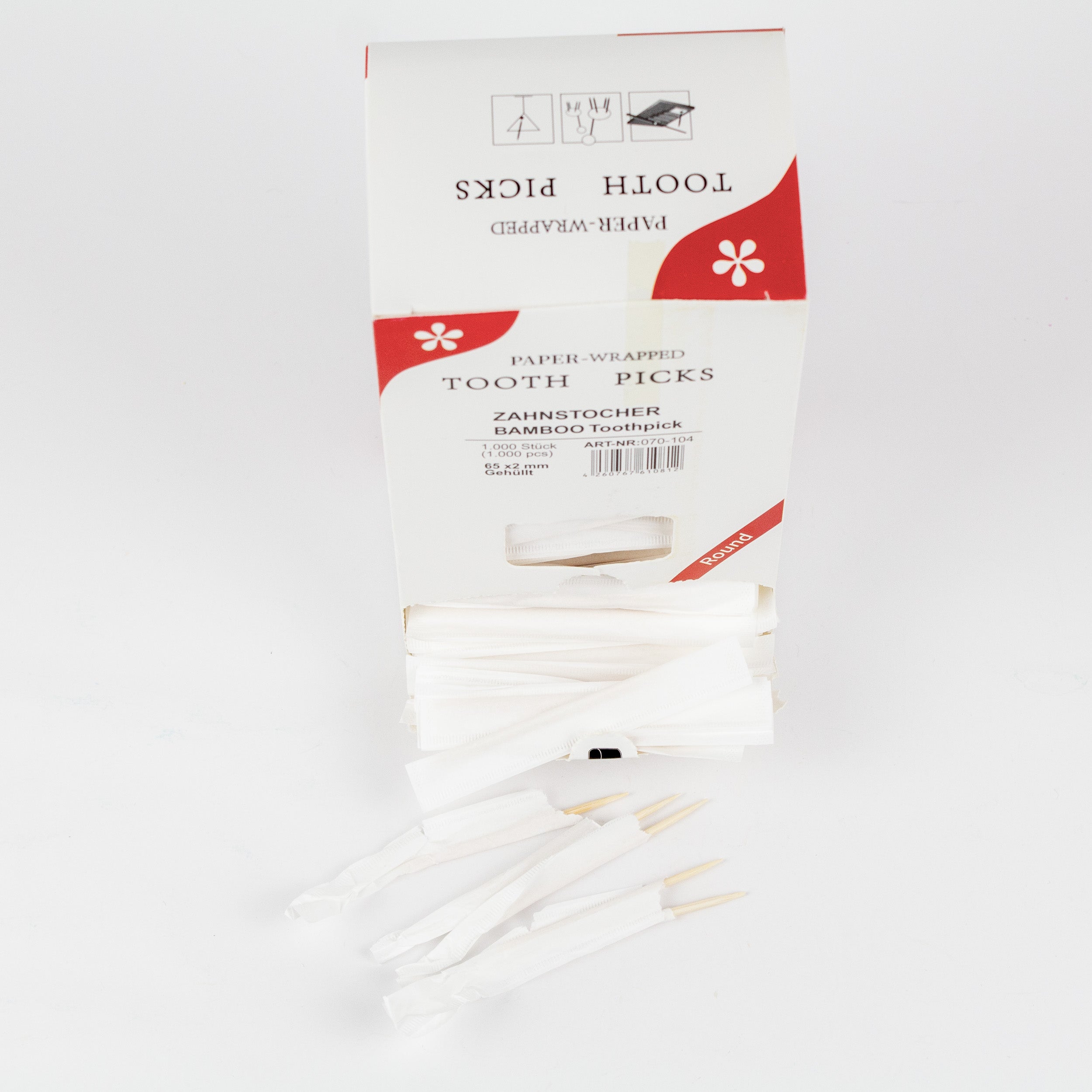 Bamboo zahnstocher einzeln verpackt 65mm (Ø2mm) Tooth Pick gehüllt (paper wrapped)