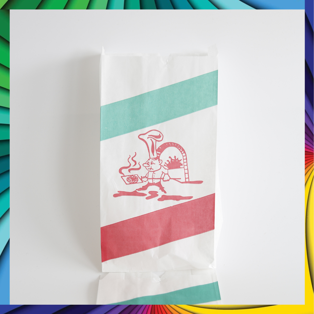 DayBays Bäckerfaltenbeutel 11+4x24 cm gebleicht Natron mit Druck "PIZZA"