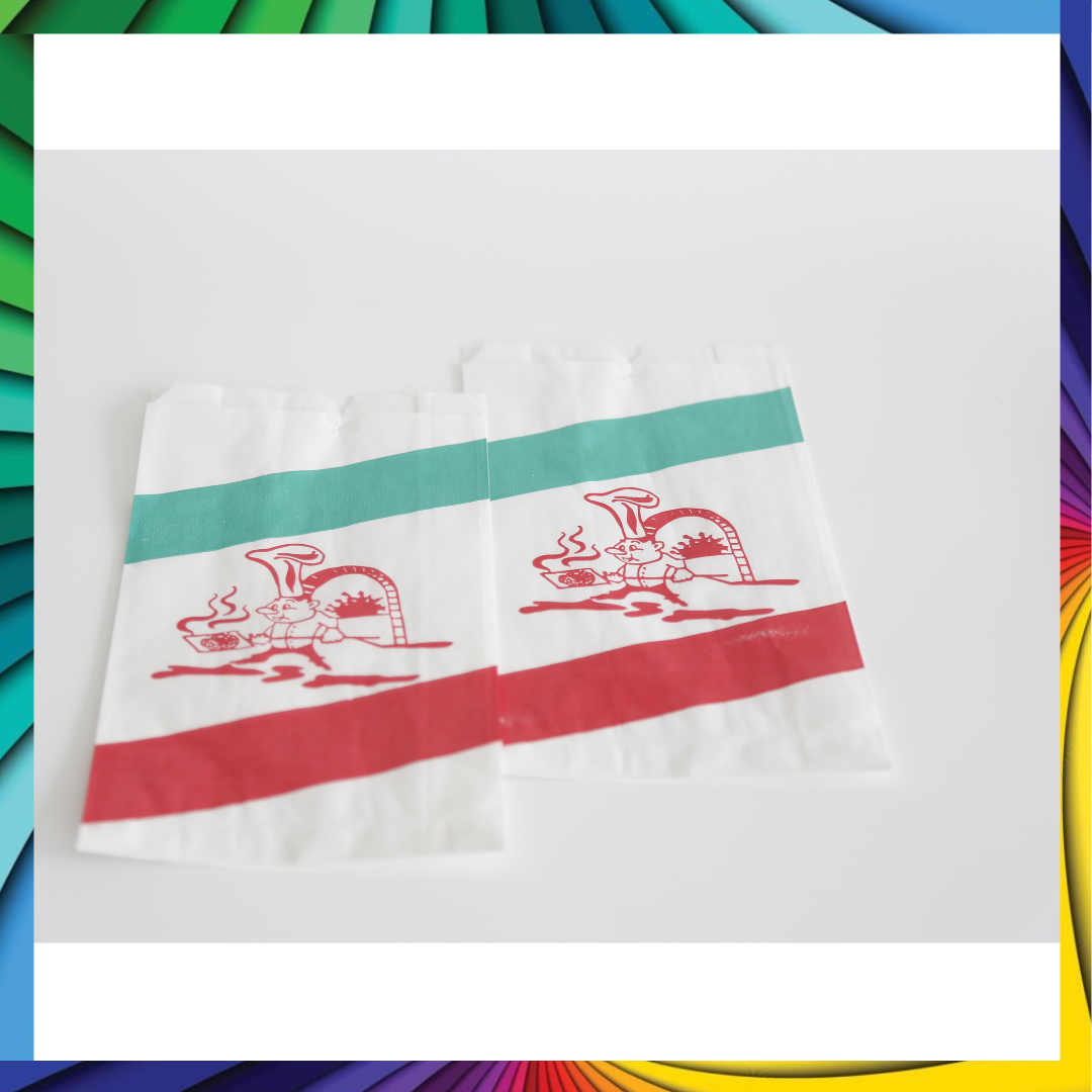 DayBays Bäckerfaltenbeutel 11+4x24 cm gebleicht Natron mit Druck "PIZZA"