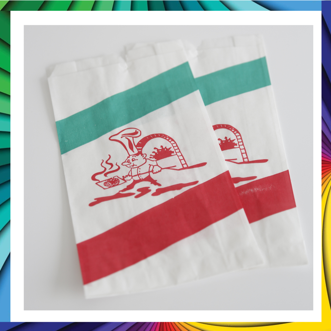 DayBays Bäckerfaltenbeutel 11+4x24 cm gebleicht Natron mit Druck "PIZZA"