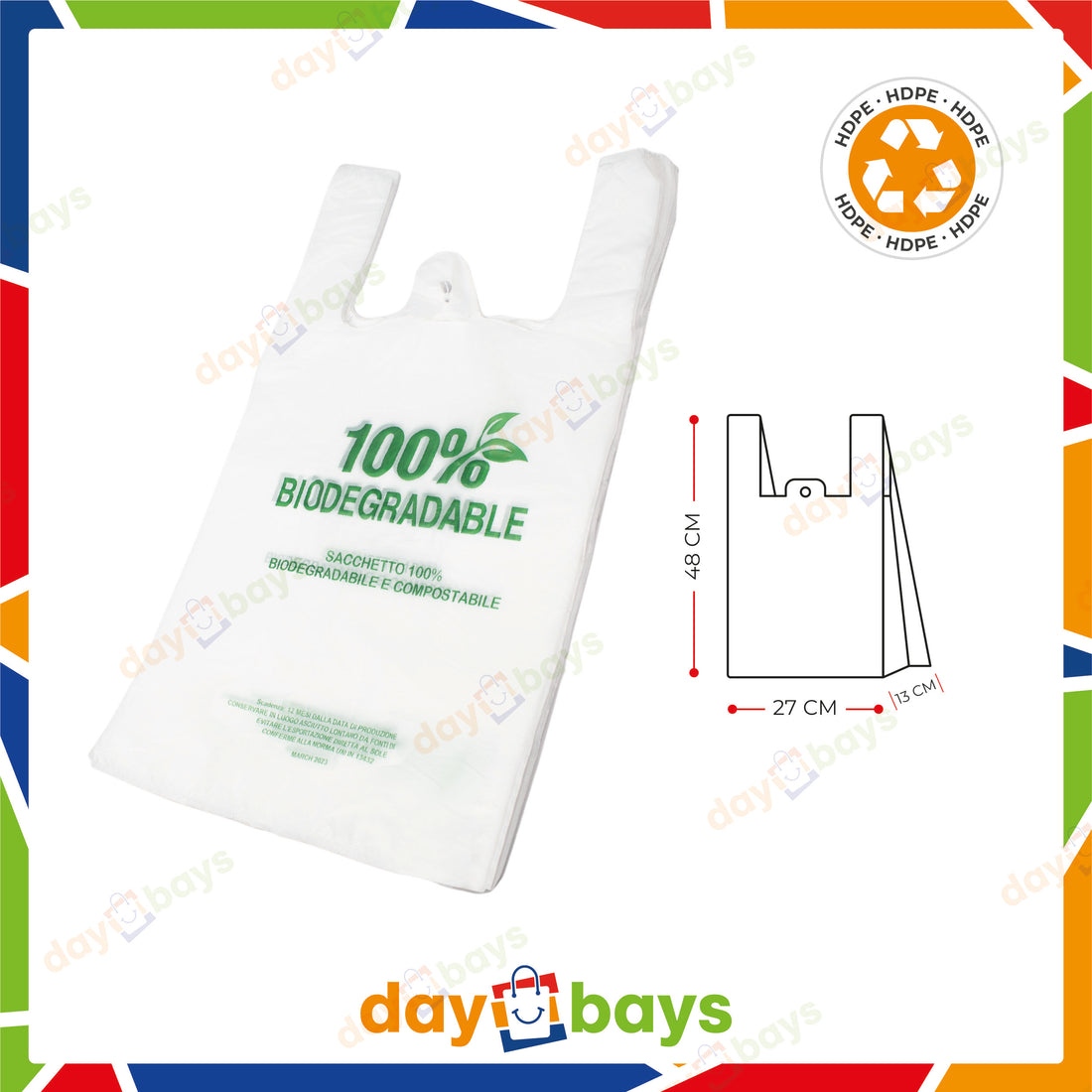 DayBays Bio Hemdchentragetaschen 27+13x48 cm 100% Biodegradable Bag weiß geblockt