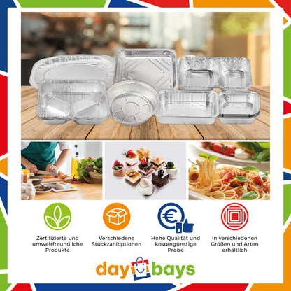 DayBays Alu-Menüschalen R792-1150G 950 ml ungeteilt tief 227x177x41 mm 950cc