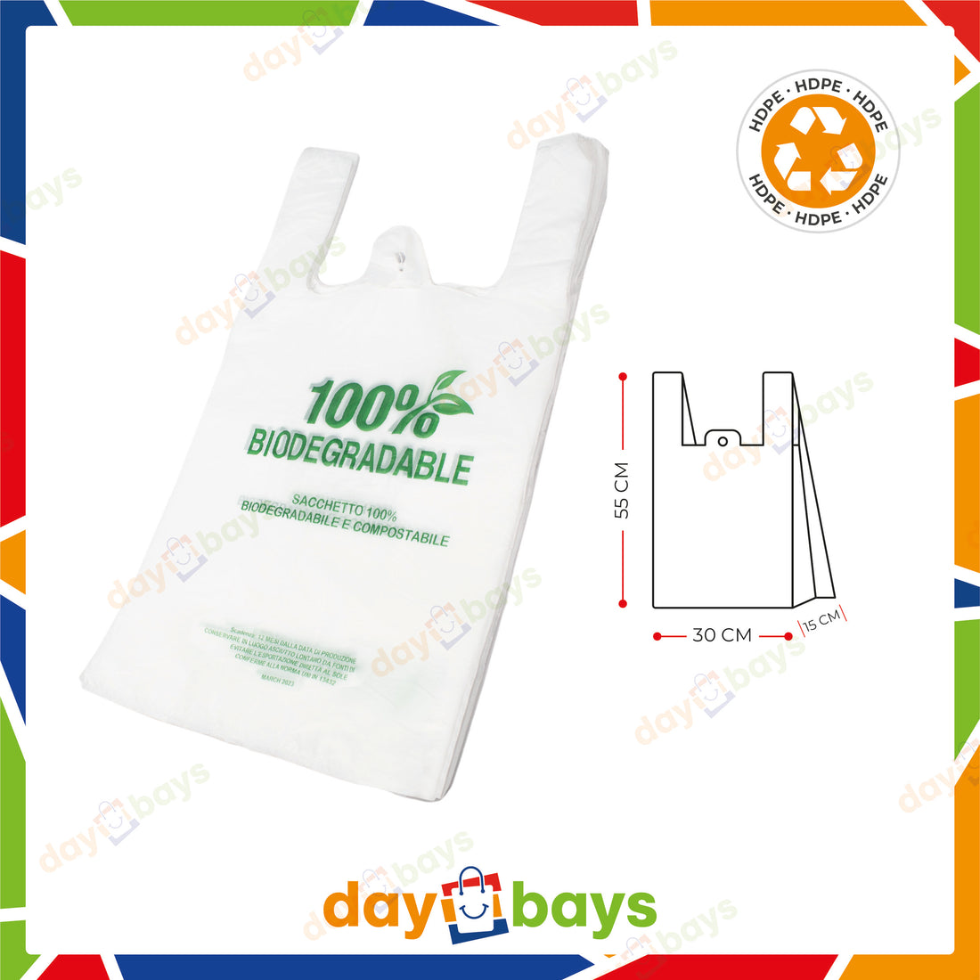 DayBays Bio Hemdchentragetaschen 30+15x55 cm 100% Biodegradable Bag weiß geblockt