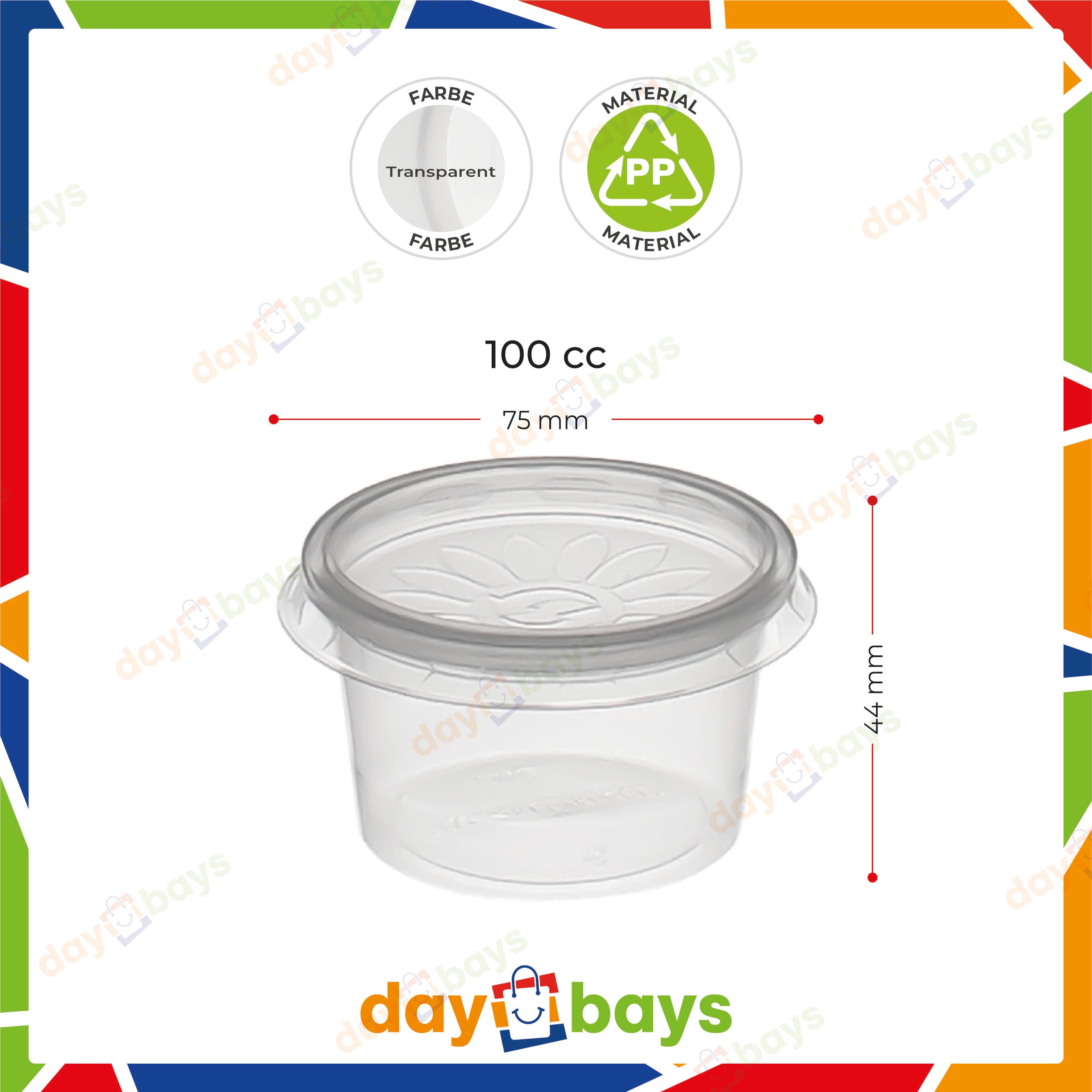 DayBays Dressingbox (Saucecup) 100cc. 75x44 mm Kombi-Verpackung Transparent inklusive passende Deckel