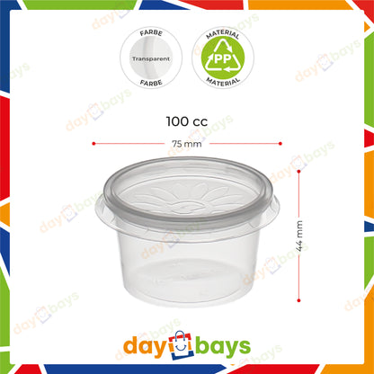 DayBays Dressingbox (Saucecup) 100cc. 75x44 mm Kombi-Verpackung Transparent inklusive passende Deckel