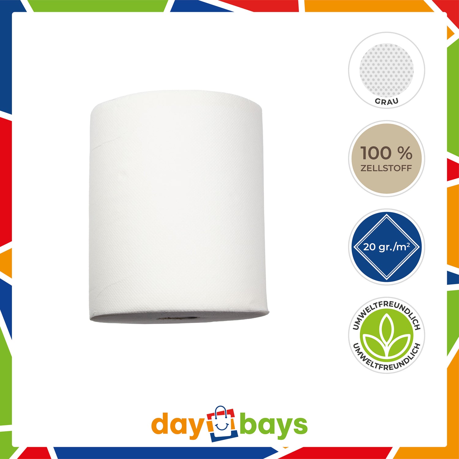 DayBays Handtuchrolle Mini Deluxe 2-lagig 187 Blatt Zellstoff Extra Weich Weiß