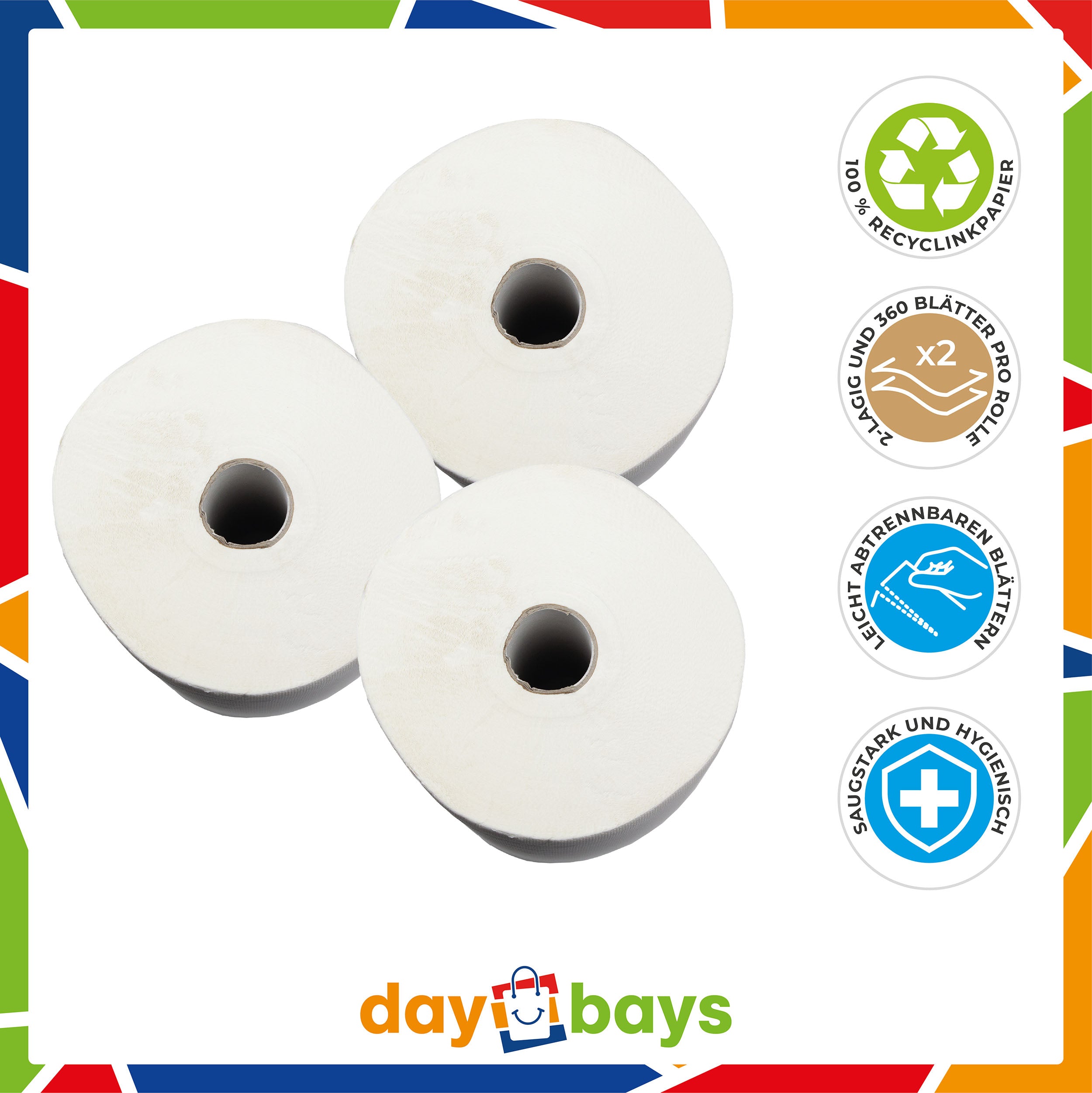 DayBays Handtuchrolle Matic 2-lagig 88,8 m Zellstoff Extra Weich Weiß