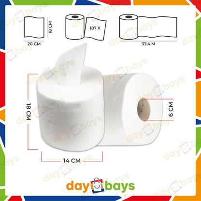 DayBays Handtuchrolle Mini Deluxe 2-lagig 187 Blatt Zellstoff Extra Weich Weiß