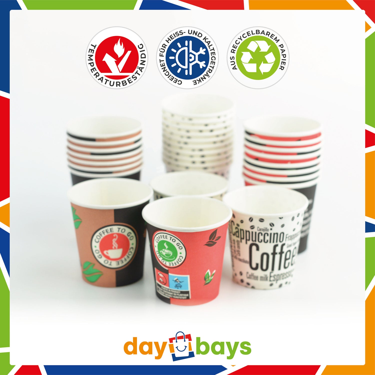 DayBays Kaffeebecher 4oz/120ml Ø6cm " Coffee To Go Becher " Pappe mit PE-beschichtet