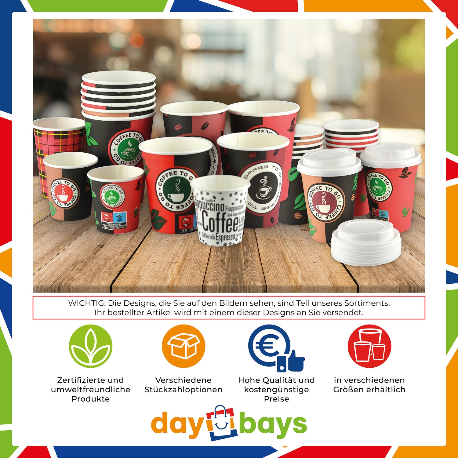 DayBays Kaffeebecher 4oz/120ml Ø6cm " Coffee To Go Becher " Pappe mit PE-beschichtet