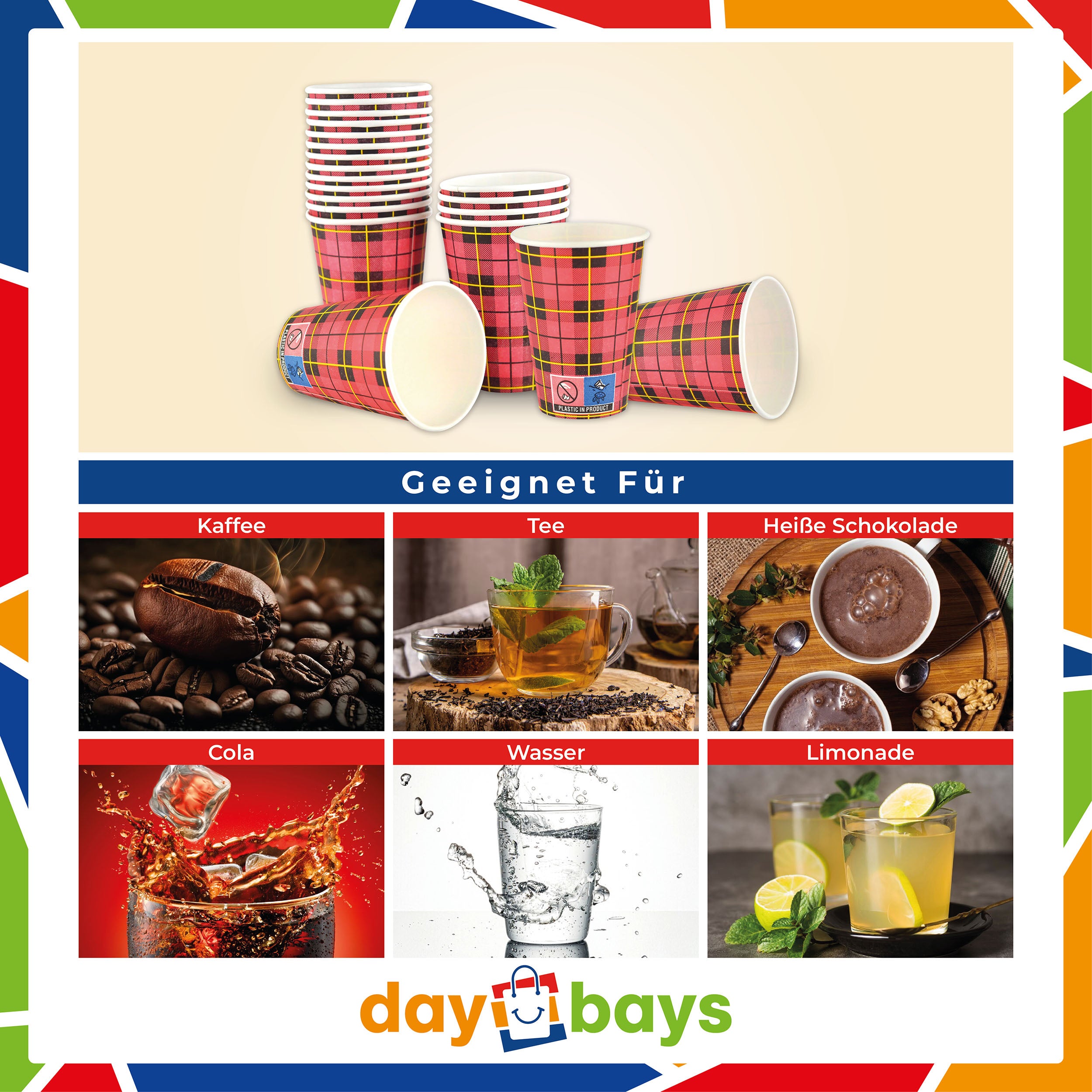 DayBays Kaffeebecher 7,5oz/180ml Ø7cm " Coffee To Go Becher " Pappe mit PE-beschichtet