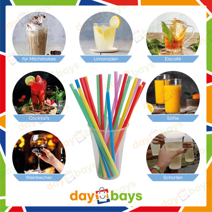 DayBays Mehrweg Strohhalme Ø8 mm 240 mm Bunt (Straight) aus PP (100 Stück pro Paket)