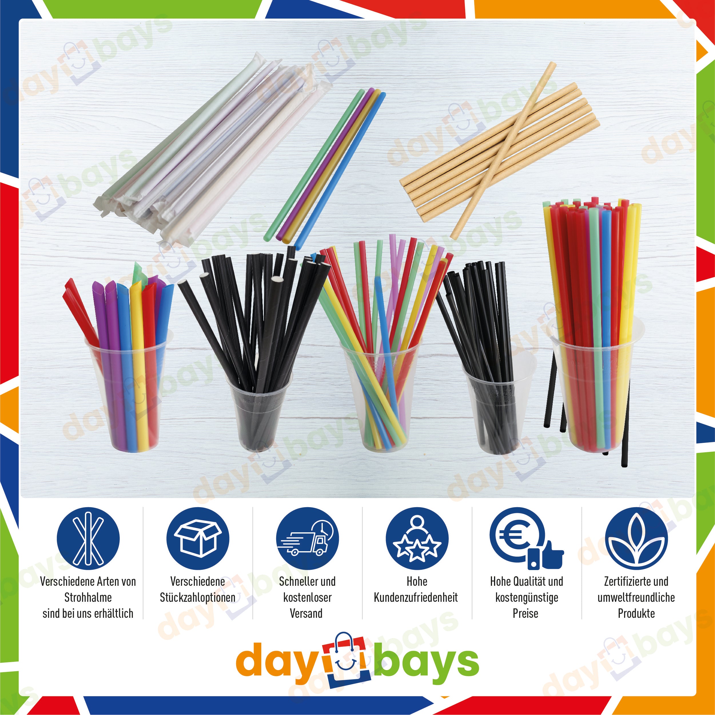 DayBays Strohhalme Ø 8 mm 240 mm aus kraftpapier Braun Papierstrohhalme