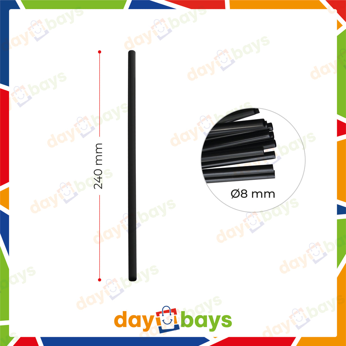 DayBays Strohhalme Ø8 mm 240 mm aus kraftpapier Schwarz Papierstrohhalme