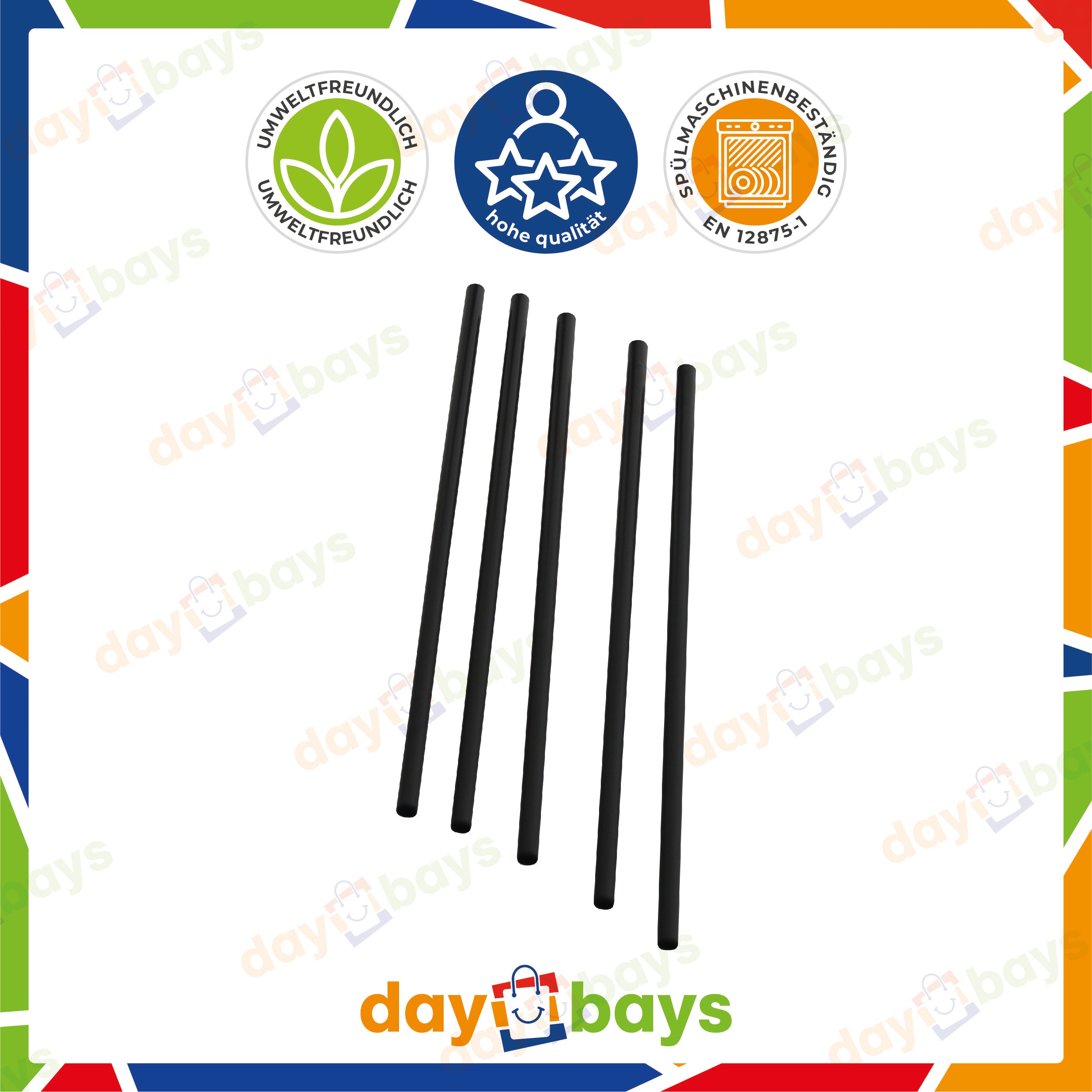 DayBays Strohhalme Ø8 mm 240 mm aus kraftpapier Schwarz Papierstrohhalme