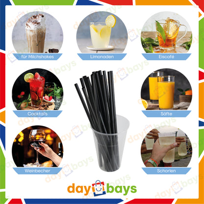 DayBays Mehrweg Strohhalme Ø8 mm 240 mm Schwarz (Straight) aus PP