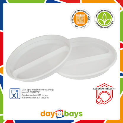 DayBays Plastikteller 2-geteilt Menüteller Ø22 cm PP weiß Rund Spülmaschinenbeständig