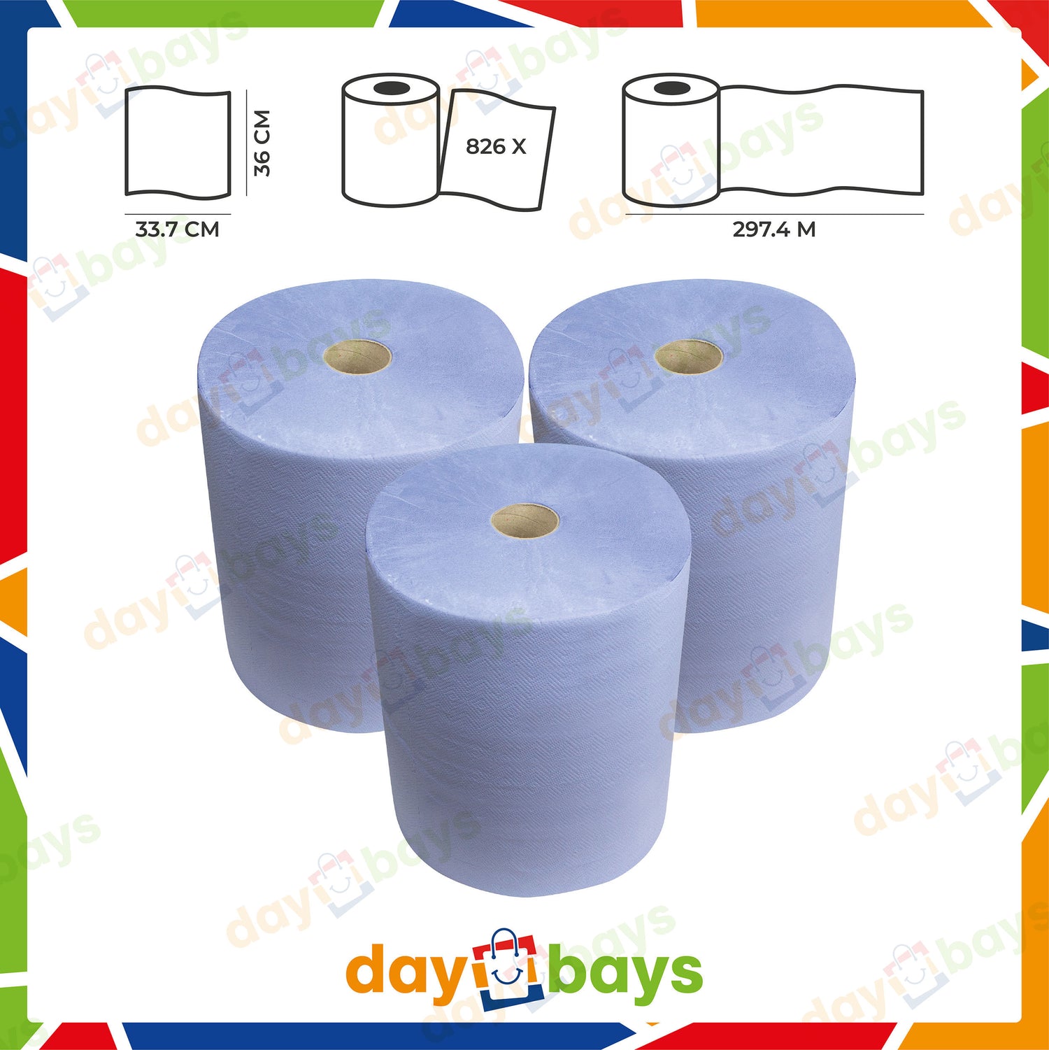 DayBays Putztuchrolle 2-lagig 35 cm 826 Blatt Zellstoff Blau