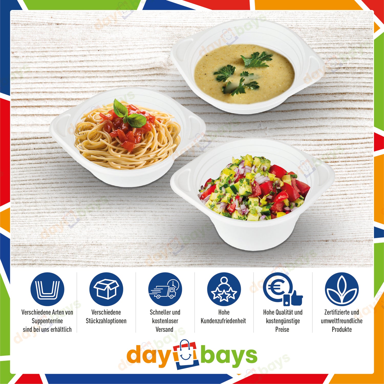 DayBays Suppenterrine 350 cc. 150x200x33 mm PP Weiß rund mit Ohren