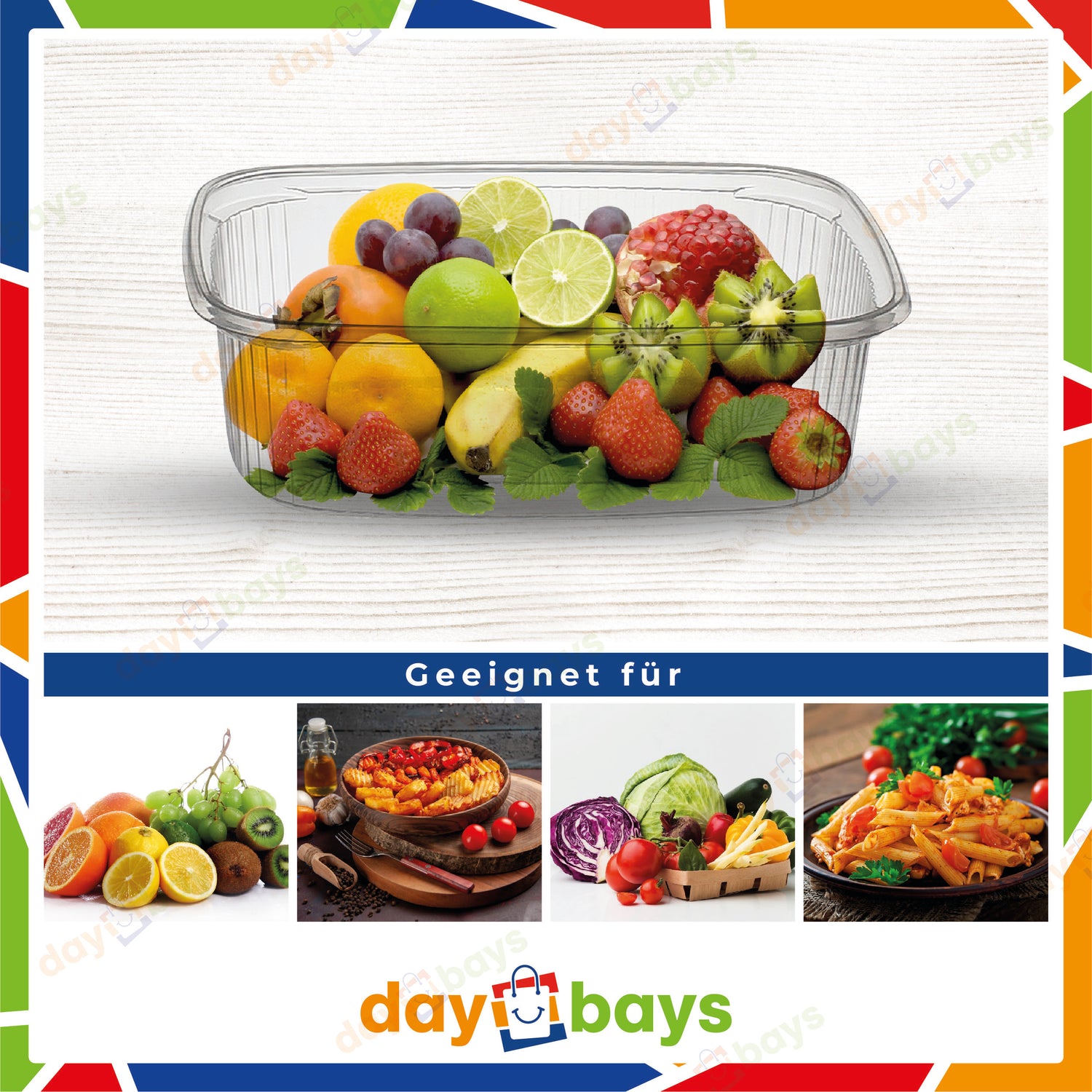 DayBays Feinkostbecher PP 125 cc. 108x81x27 mm eckig Kombi-Verpackung inklusive passende Deckel