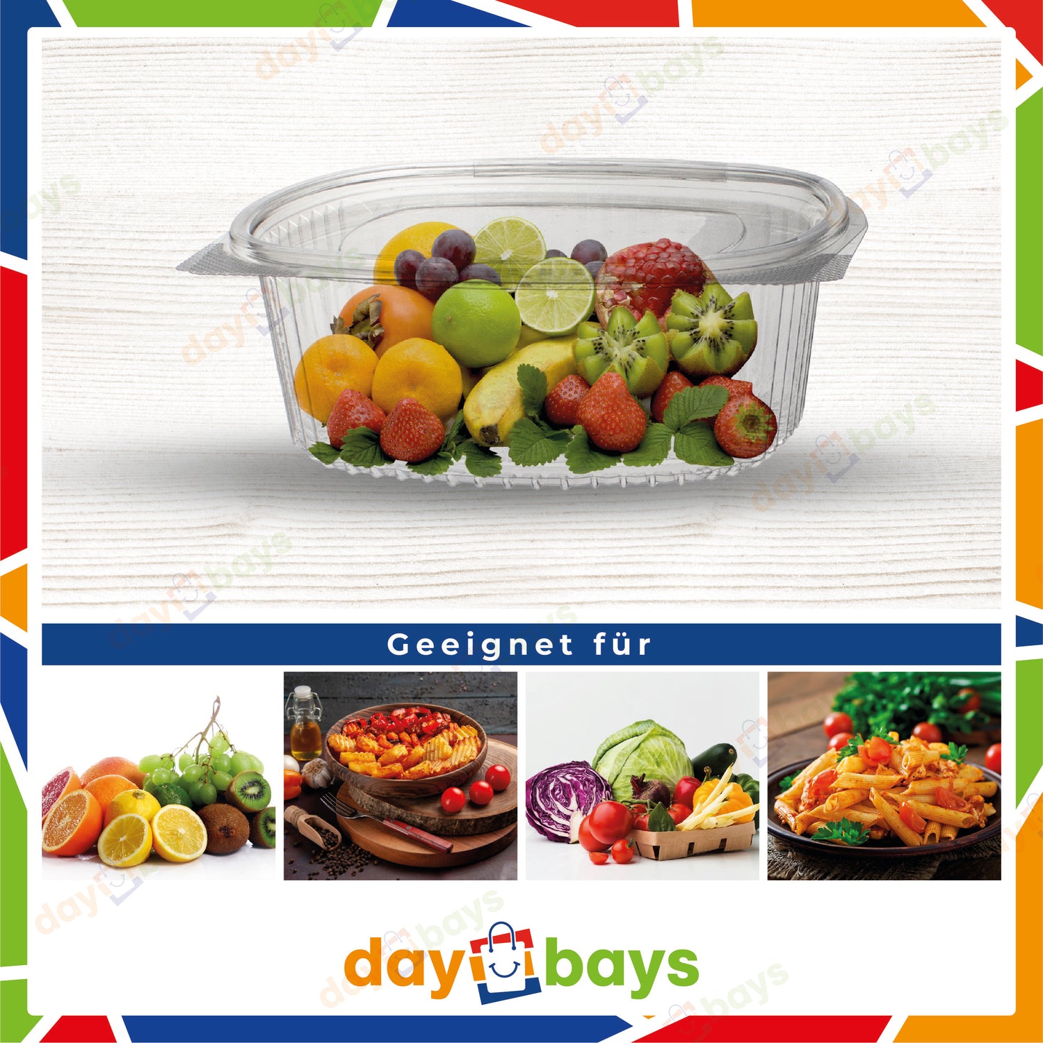DayBays Feinkostbecher PP 250 cc. 108x81x51 mm eckig Kombi-Verpackung inklusive passende Deckel