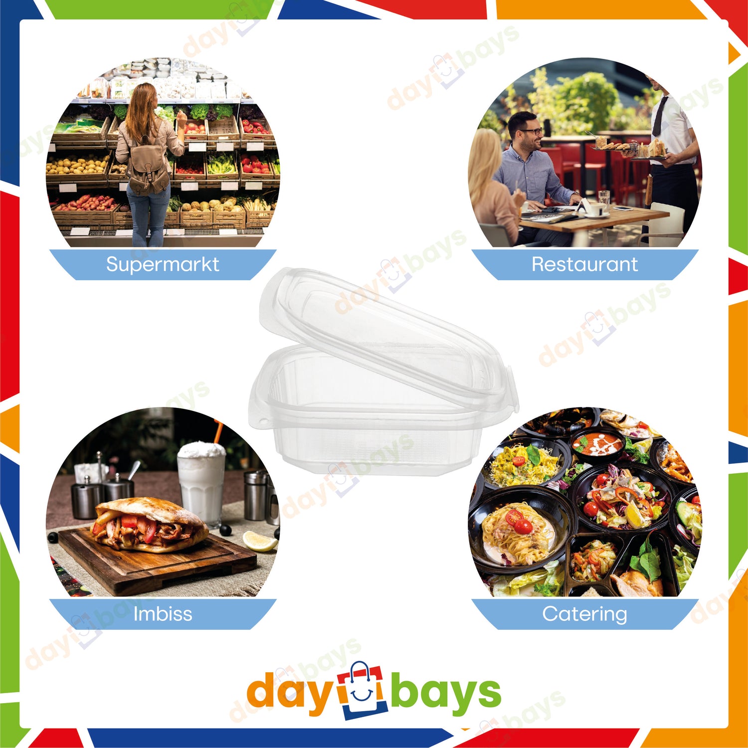 DayBays Feinkostbecher PP 250 cc. 108x81x51 mm eckig Kombi-Verpackung inklusive passende Deckel