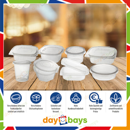 DayBays Feinkostbecher PP 250 cc. 101x51 mm rund Kombi-Verpackung inklusive passende Deckel